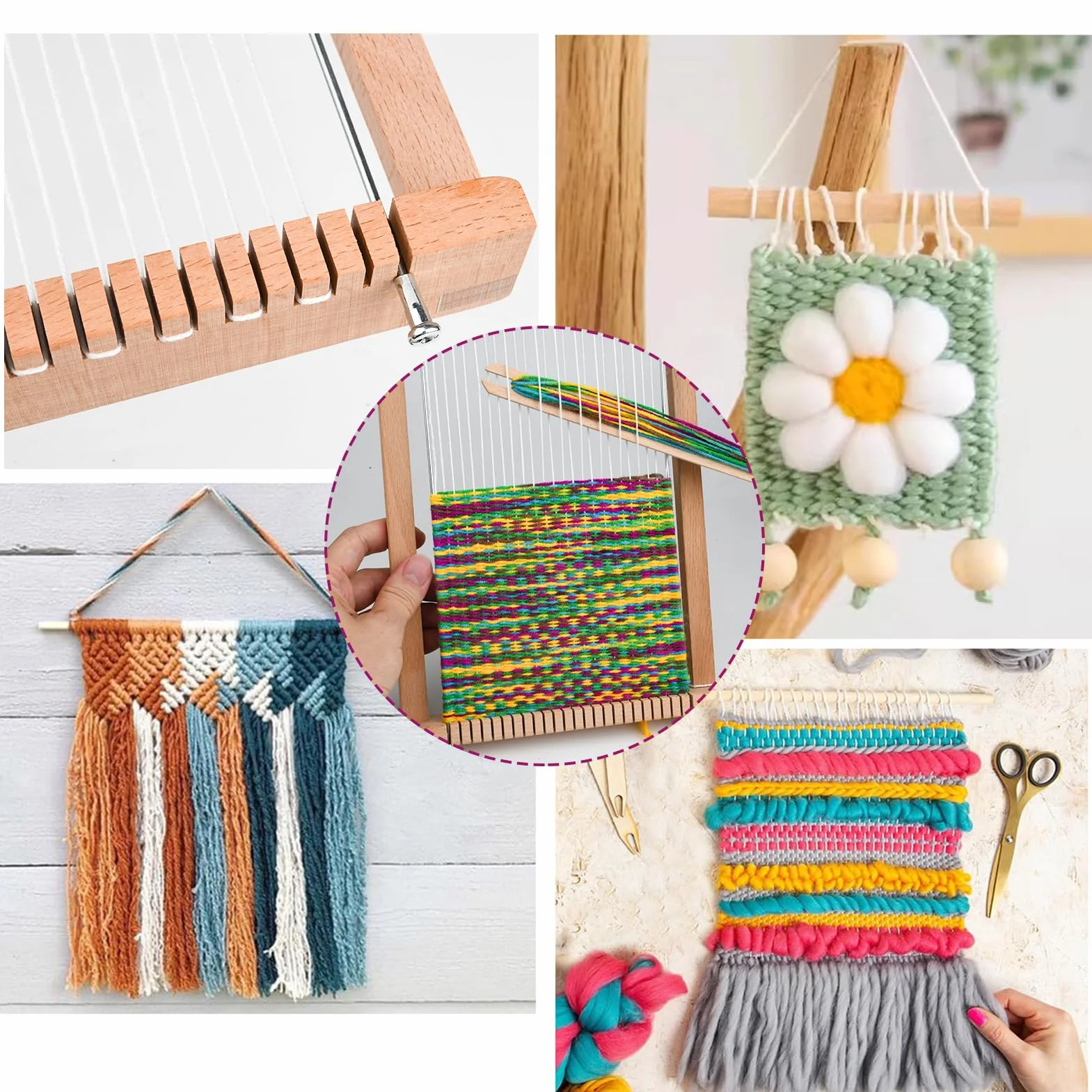 LYKTRIX Telaio Per Bambino,Telaio di Legno per la Tessitura, Fornito di Fili, Pettine, Navetta e Lana Filata per Principianti e Bambini - Dimensioni 29 x 19 cm
