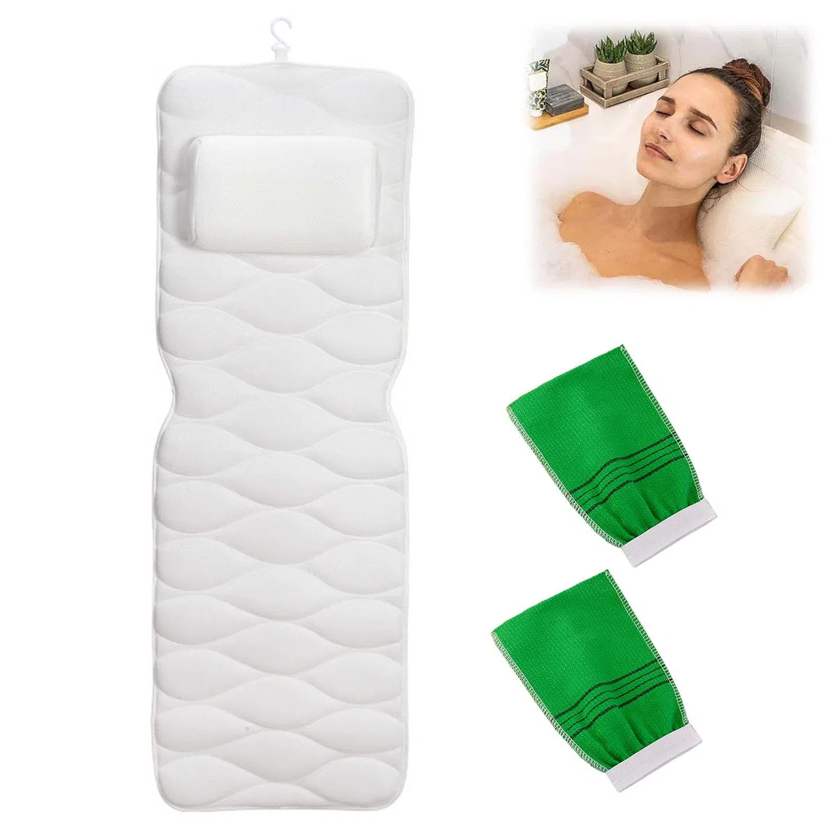 Cuscino da bagno per tutto il corpo per testa e collo, cuscino da bagno con poggiatesta, vasca idromassaggio, cuscino ergonomico con ventose antiscivolo, per vasca idromassaggio, spa domestica