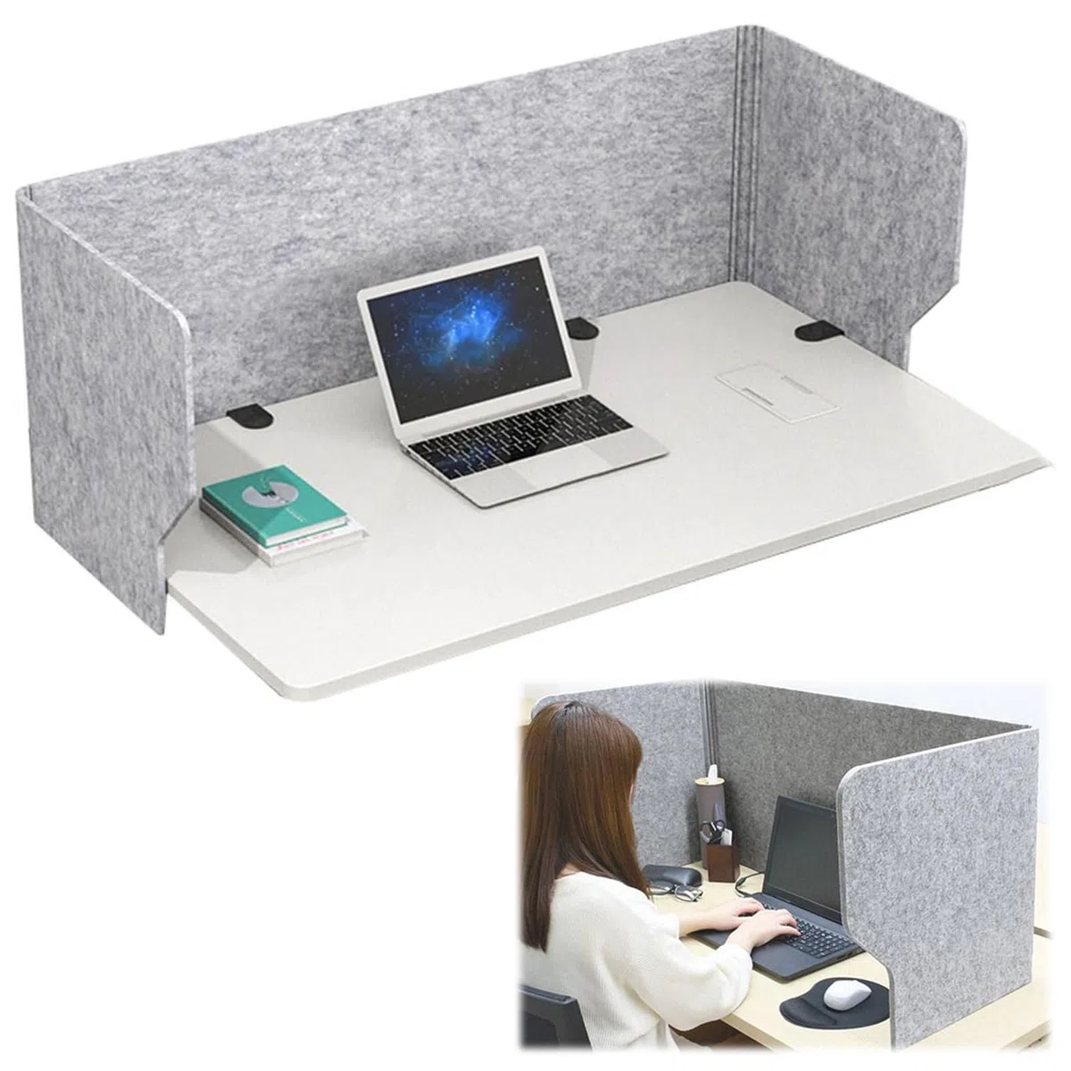 SAGIDAR Acustica Scrivania Divisori, Pannelli Isolamento Acustico, Separatore per La Privacy Grigio, 60/80/100cm, Cubicle Panel Pieghevole, Pannelli Fonoassorbenti, per Uffici, Sale Conferenze