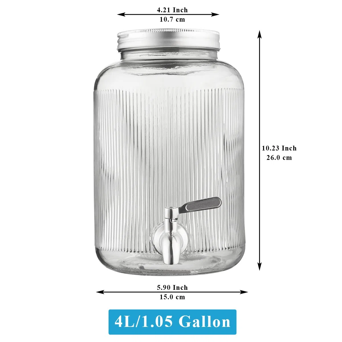 Berglander Frigo dispenser bevande in vetro, distributore di bevande 4L con rubinetto in acciaio inossidabile a tenuta stagna per barbecue, picnic, festa in piscina ed eventi sociali (Trasparente)