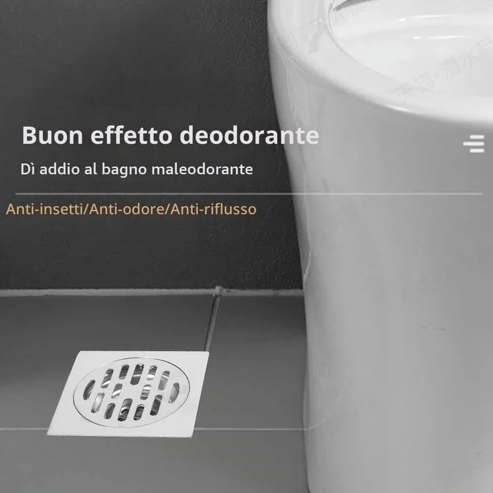 Scarico quadrato a pavimento in acciaio inox con inserto per piastrelle del bagno, anti-odore, anti-intasamento, con filtro rimovibile (stile 2)