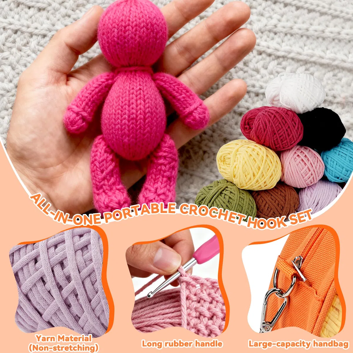 YUMILI Kit per uncinetto per principianti, set da 36 pezzi con 10 colori a tinta unita da 2 mm, uncinetti ergonomici, per adulti e bambini, per lavori fai da te
