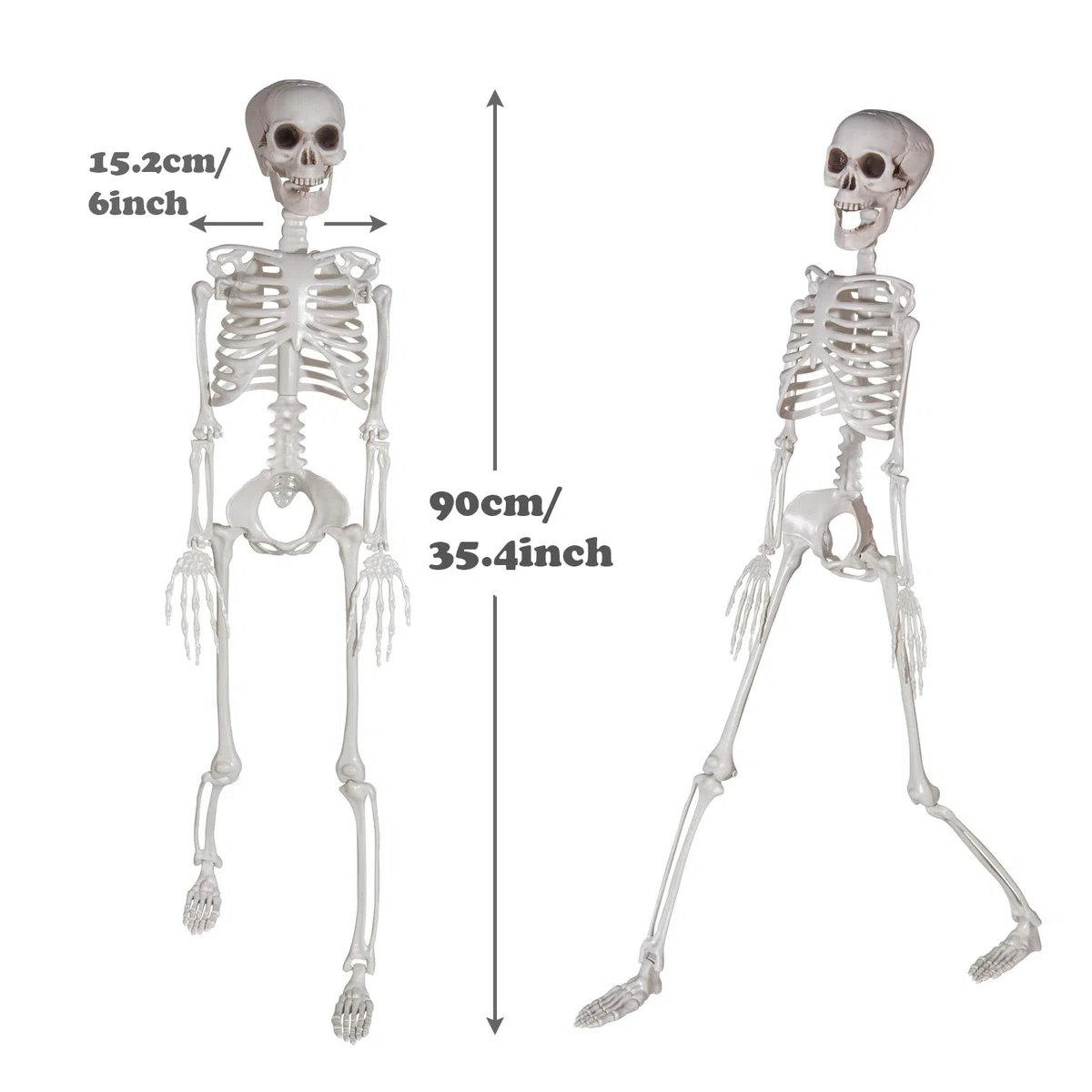 Scheletro per Halloween, in plastica, 90 cm, con articolazioni mobili, per Halloween, casa, giardino, casa, terrazza, decorazione (1 Pezzi)