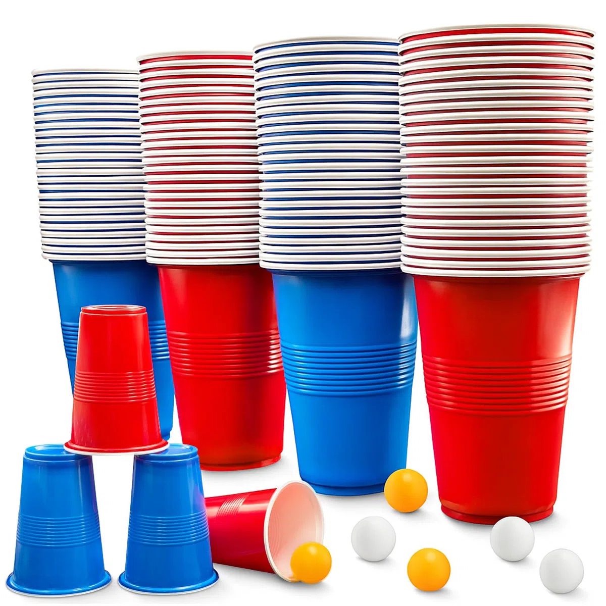Bellanova Set da 100 Bicchieri Gioco da Festa 500 ml con 10 Palline da Ping-Pong, Bicchieri Rossi e Blu Riutilizzabili, Adatti a Giochi di Squadra, Feste, Campeggio e Bevande (50 rossi + 50 blu)