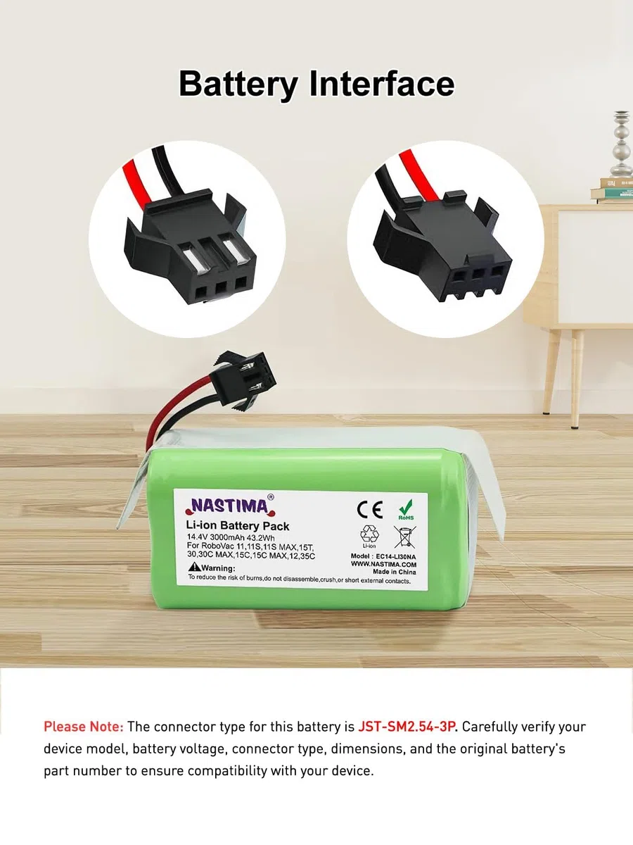 NASTIMA 14,4V 3000mAh Batteria Li-ion Compatibile con IKOHS Netbot S14/S15, Lefant T700/M201, Proscenic 850T, Ecovacs Deebot N79/N79S/DN622, Eufy RoboVac 11S/11/15C/15T/30/35C, Conga 990/1090/1790