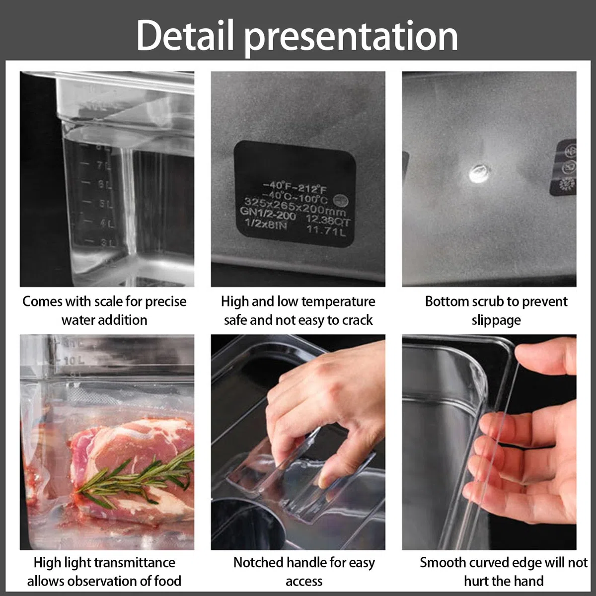 Contenitore Sous Vide ad alta capacità 6L per cucine domestiche trasparenti Custodia a cottura lenta a bassa temperatura per contenitore facile Sous Vide