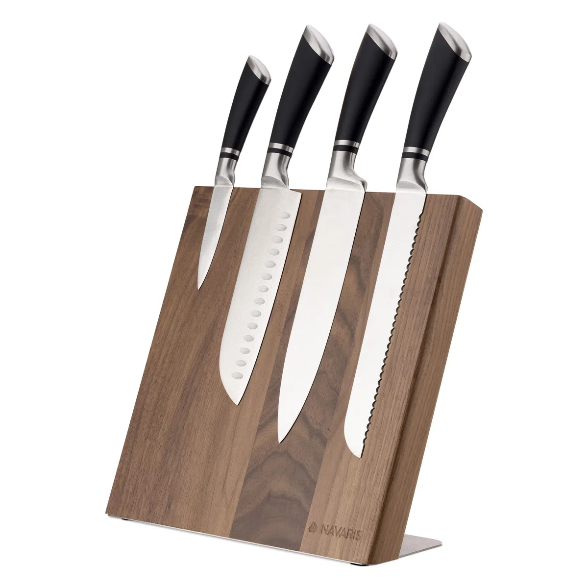 Navaris Porta Coltelli da Cucina Magnetico - Ceppo Portacoltelli Universale 27,7x27,5cm Tavoletta Magnetica Salvaspazio Utensili - Legno Noce Marrone