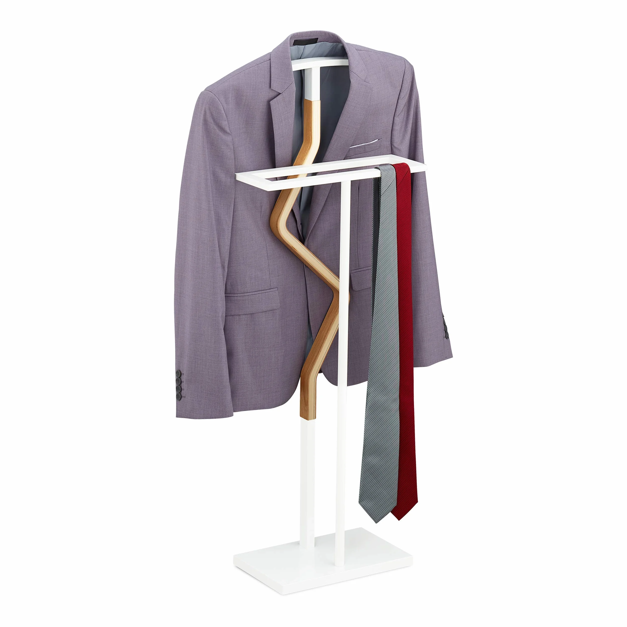 Relaxdays Servomuto, per Abiti & Pantaloni, Mix Metallo & Legno, Camera, Omino Attaccapanni 107x48x20cm, Bianco/Naturale