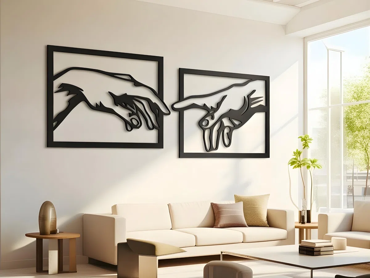 VAILLA Mano a mano di Michelangelo La creazione di Adams Decorazione da parete, murale in legno, decorazione da parete 3D, decorazione minimalistica, immagini per camera da letto (Michelangelo)