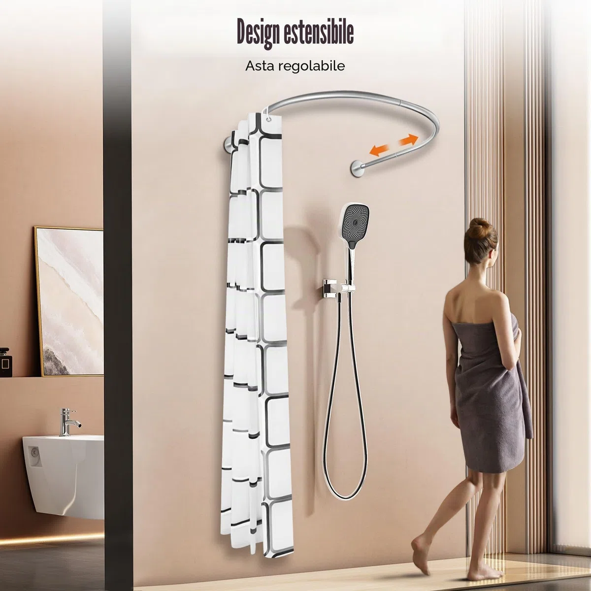 Asta per doccia a forma di U, asta per tenda da doccia rotonda, asta per tenda senza necessità di forare, asta ad arco per vasca da bagno, asta ad arco in acciaio inossidabile, asta per tenda da