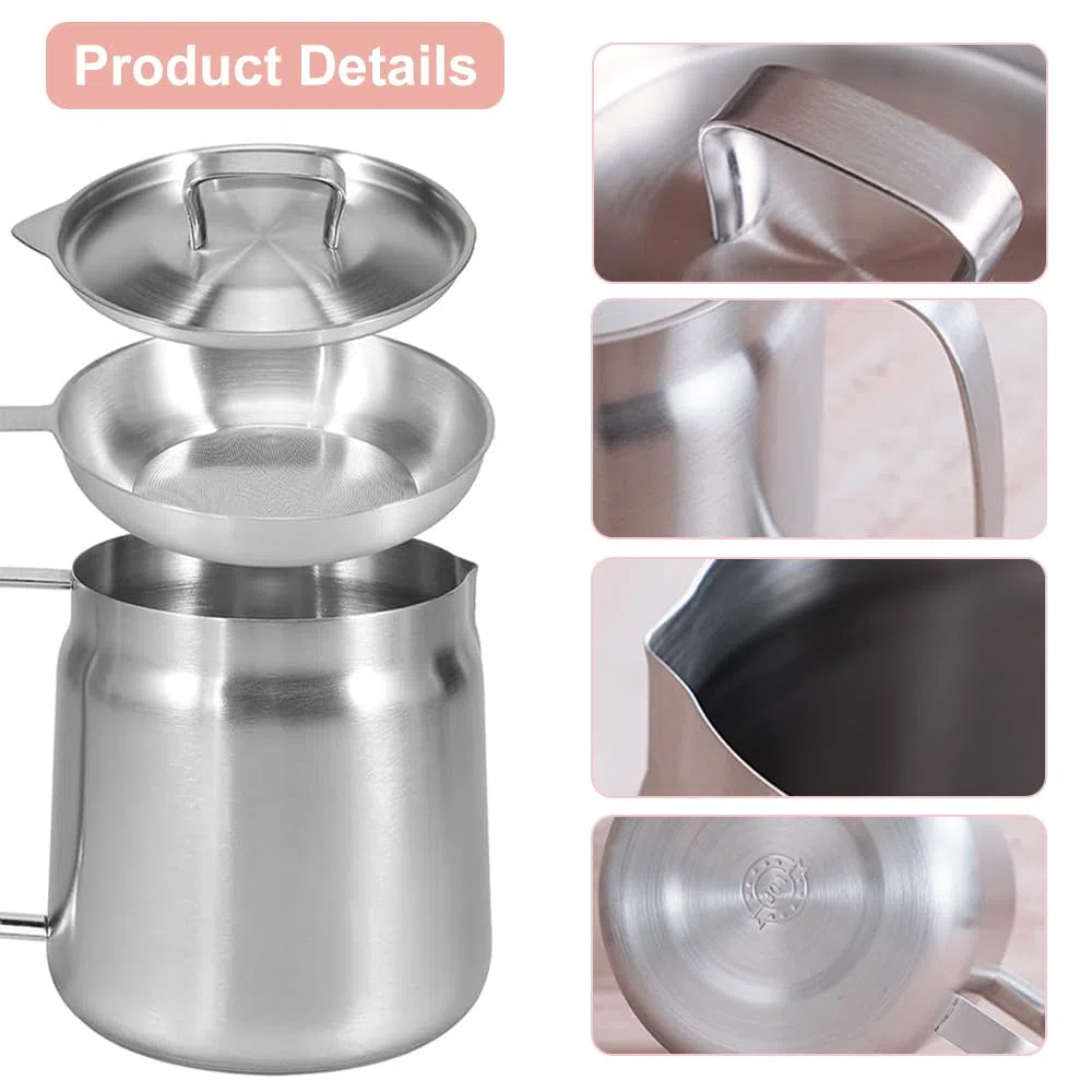 Stainless Steel Oil Filter Pot 2L, Contenitore per Grasso con Filtro a Maglia Fine e Coperchio, Bacon Grease Container, Large Capacity Versatile Oil Filter Pot per Conservare Olio da Frittura