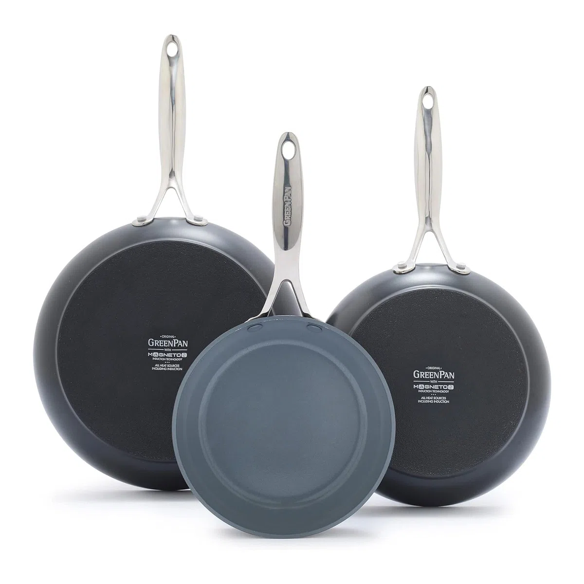 GreenPan Valencia Pro - Set di 3 padelle in ceramica antiaderente anodizzata dura da 20,3 cm, 24,1 cm e 27,9 cm, adatte a induzione, pentole senza PFA, lavabili in lavastoviglie, utilizzabili in forno