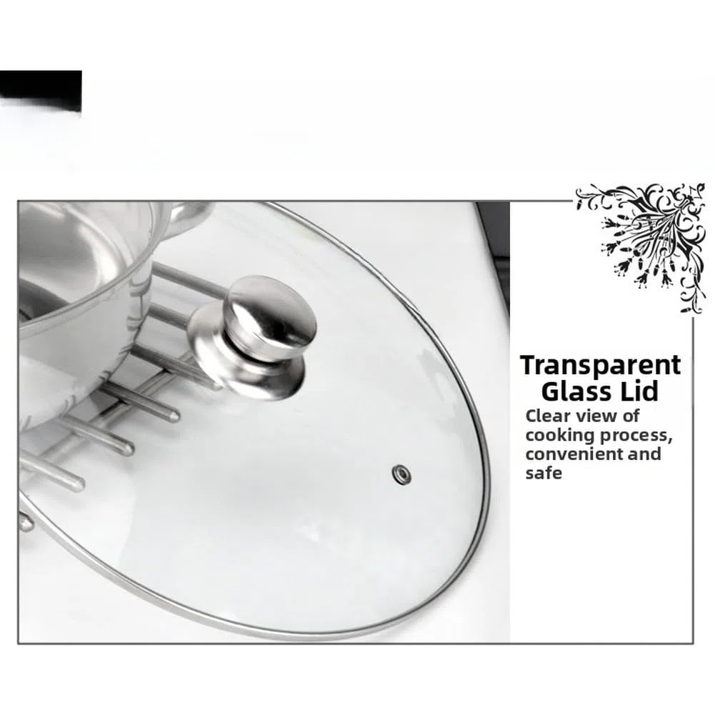 FUBESK - Pentola a vapore a doppio strato in acciaio inox con coperchio in vetro, 28 cm, per zuppe e cucina multiuso, compatibile con fornelli a gas, a induzione e alogeni