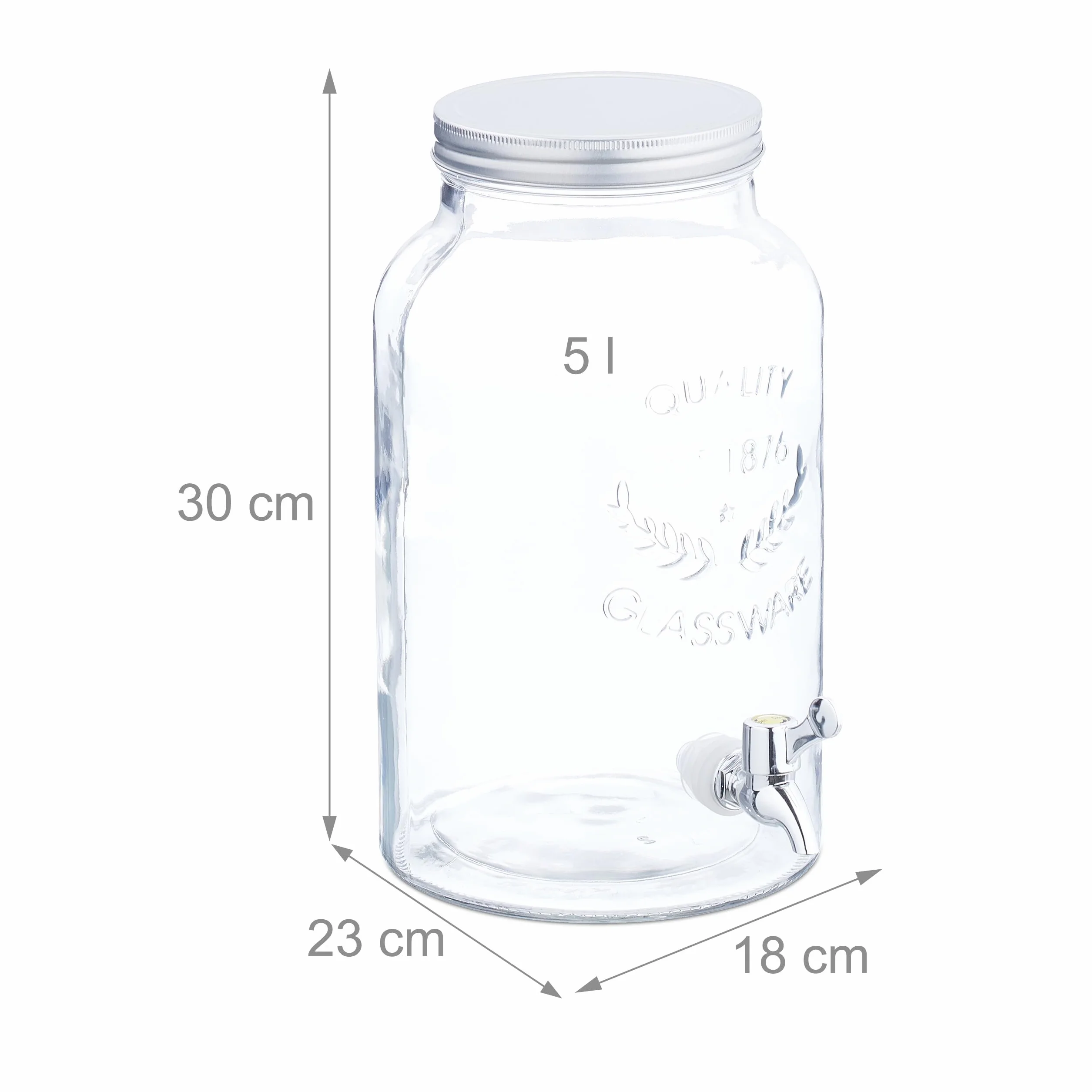 Relaxdays Dispenser in Vetro per Bevande, Erogatore da 5 L con Rubinetto e Coperchio, Distributore Acqua, Bibite e Drink