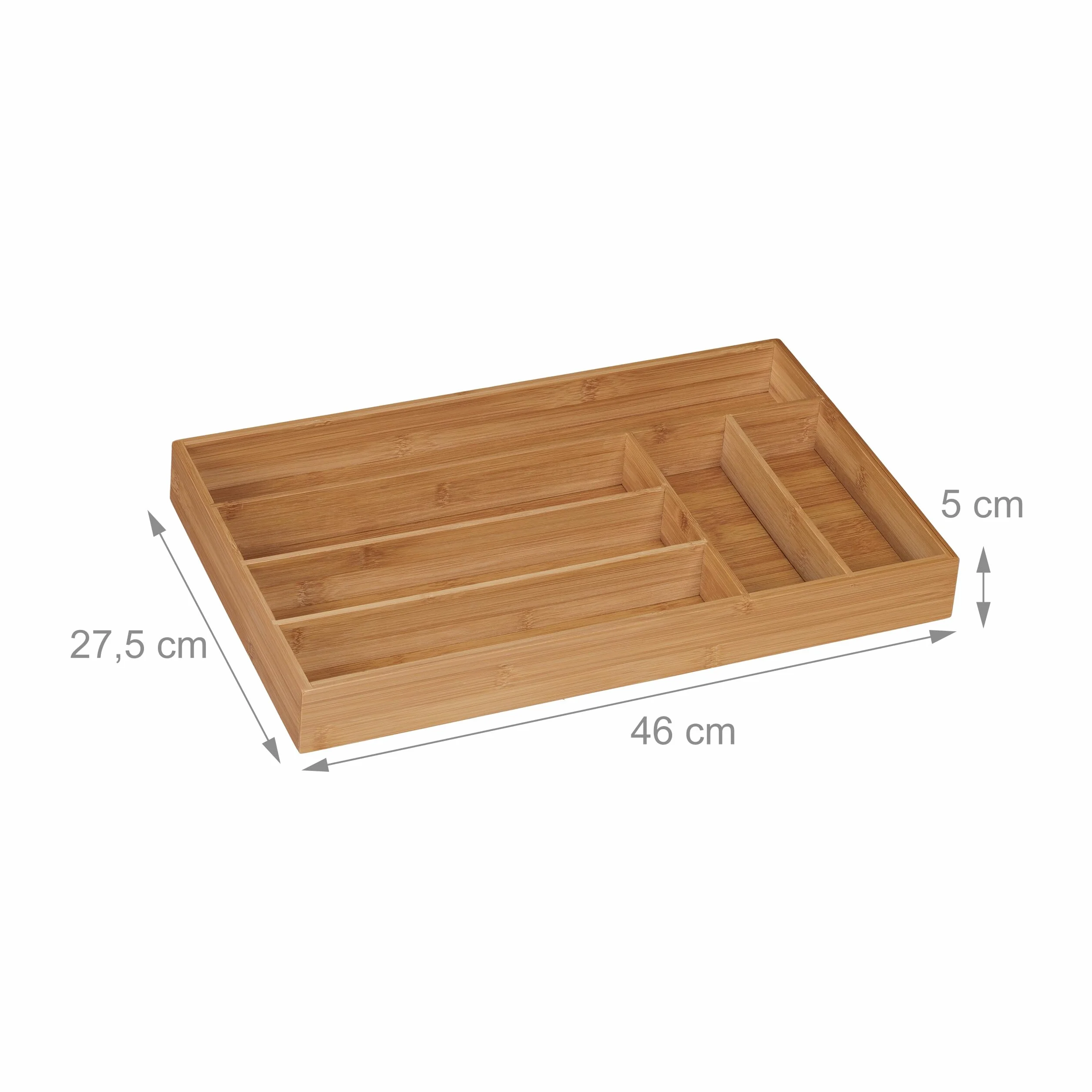 Relaxdays Portaposate da Cassetto in bambù, 6 Scomparti, Divisore Posate e Utensili da Cucina, 5 x 27,5 x 46cm, Naturale