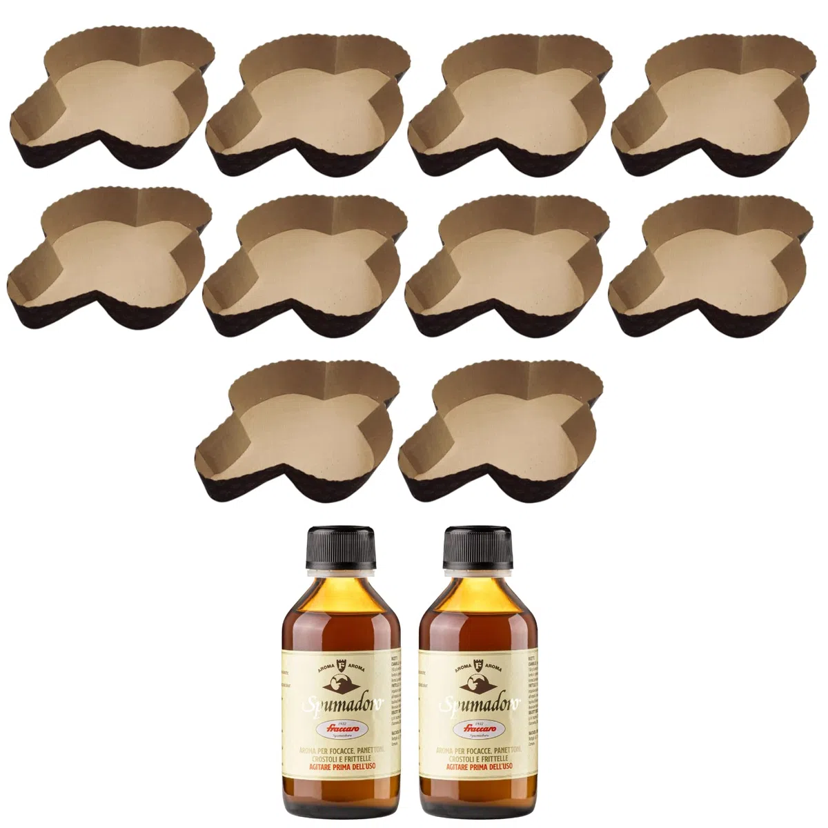 Kit Stampo per Colomba (10x750gr) + Aroma per Colombe Fraccaro (2x100 ml) - Realizza le tue Colombe Preferite direttamente in casa tua (Kit x Stampi + Aromi)