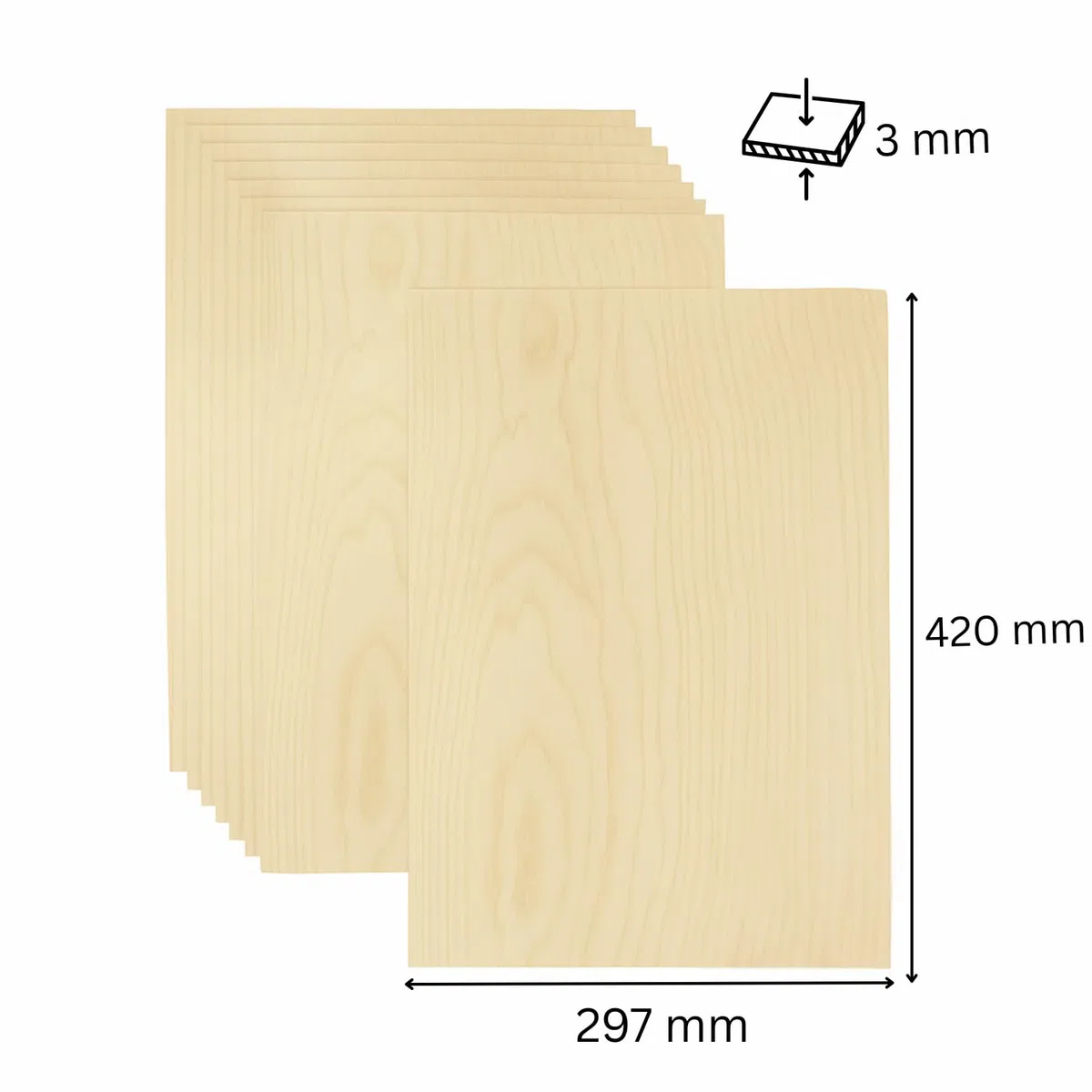10 pezzi fogli di compensato di betulla (A3, 420 x 297 x 3 mm), di alta qualità, per lavori di bricolage, tagli in legno, modellismo