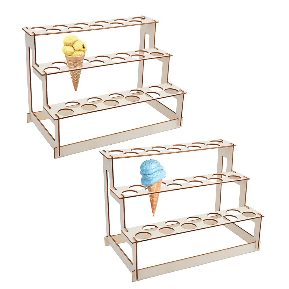 SUPERFINDINGS Set di Supporti per Coni Gelato con 2 buchi Porta Coni In Legno A 66 livelli Porta Coni per Dolci e Caramelle per Feste di Compleanno e Matrimoni