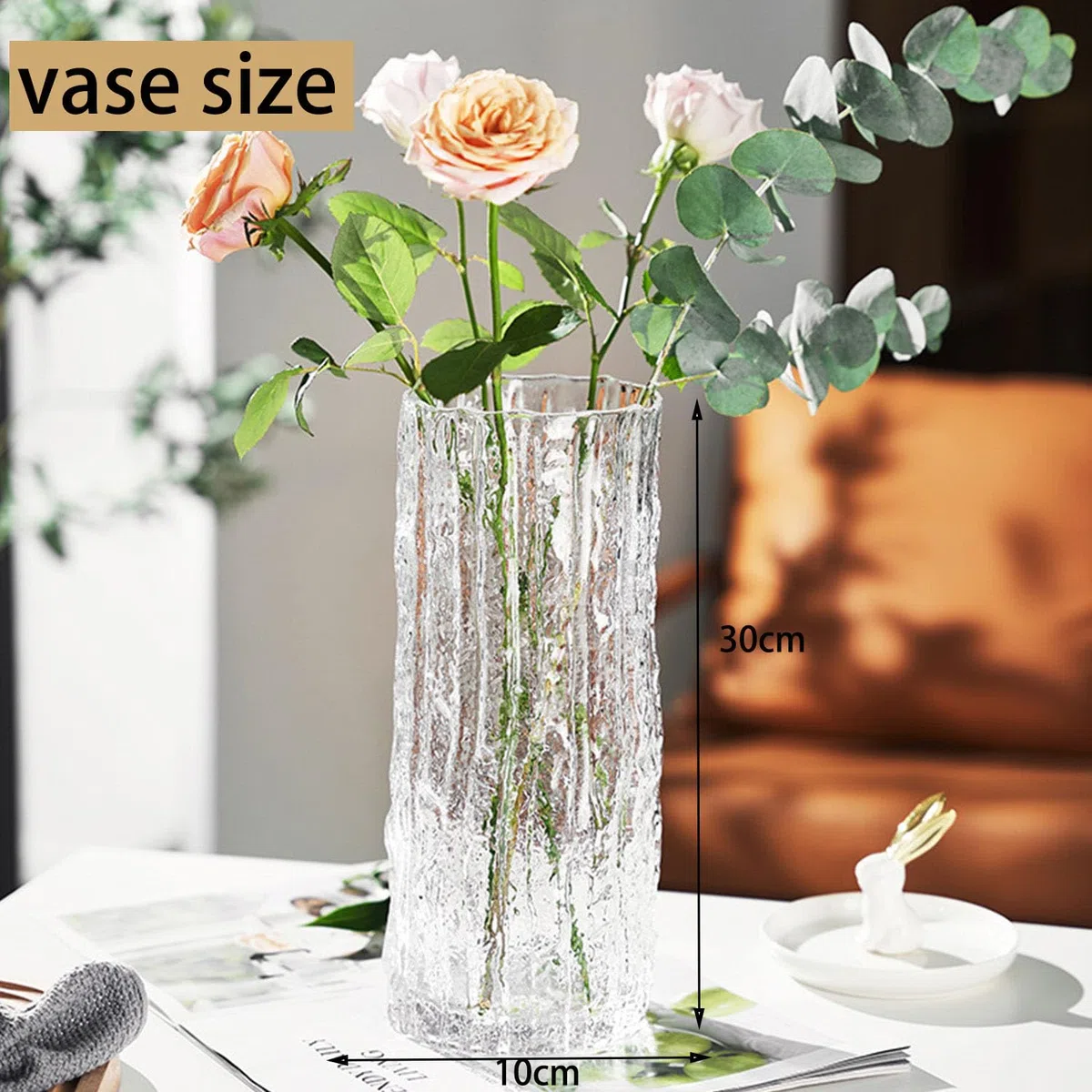 Grande Vaso in Vetro, Realizzato a Mano con Cilindro in Vaso di Vetro Trasparente per Fiori e Composizioni Floreali per Centrotavola, Cucina, Ufficio, Matrimonio (30 x 10 cm)