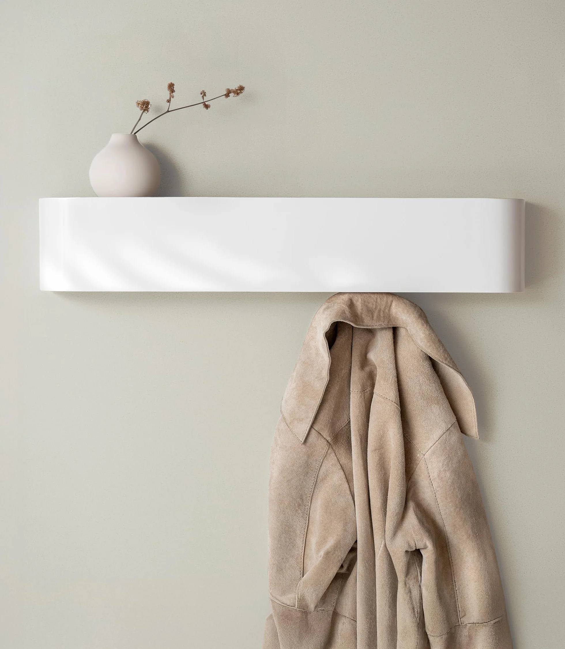 Kazai. Appendiabiti da Parete Legno 'Toke' | Design Moderno con Ganci Murali Nascosti | Pannello in Impiallacciatura di Legno Massello | Bianco