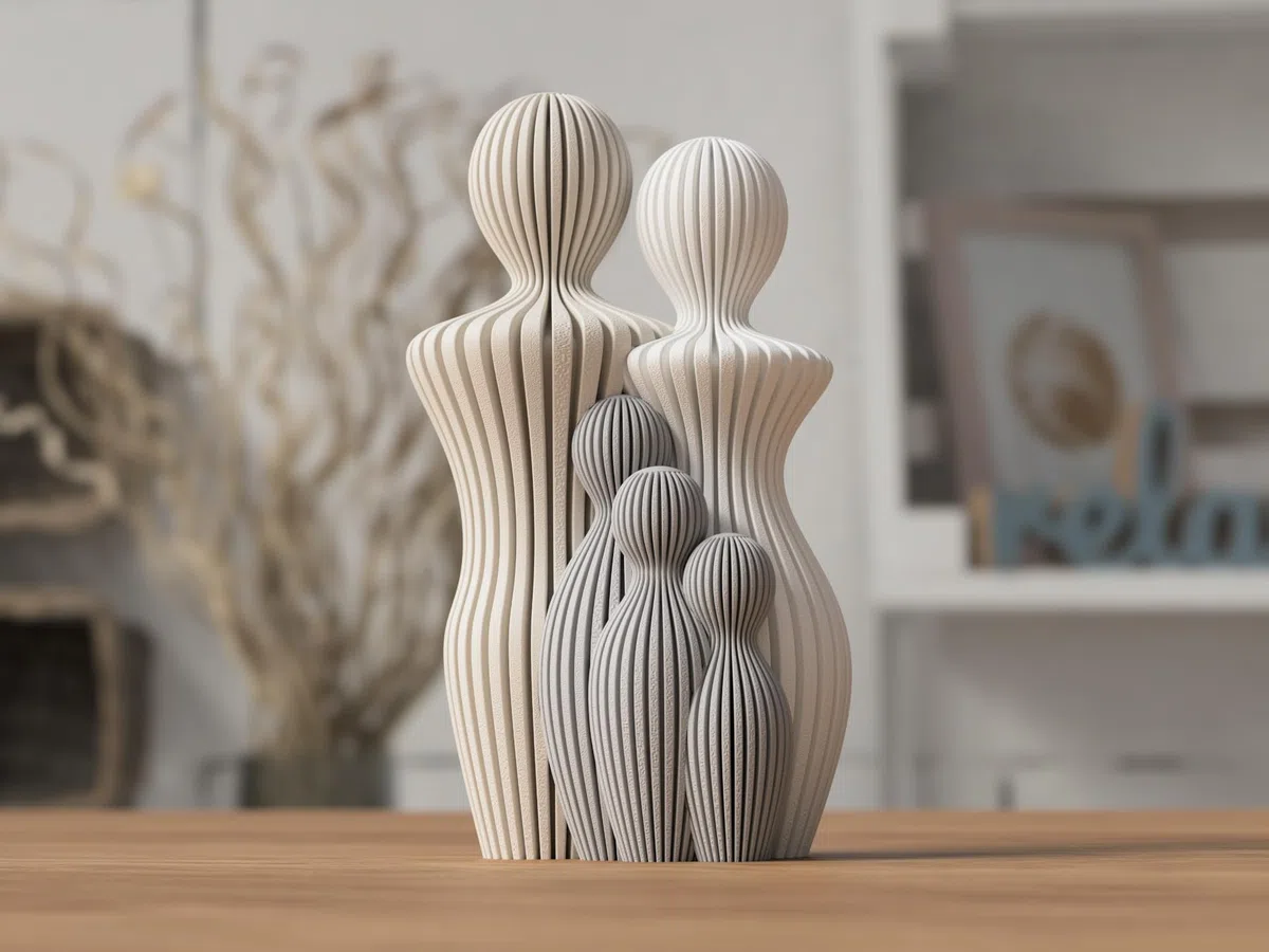 Generico Moderna Scultura Decorativa Famiglia in PLA, Statuette Minimaliste, Arte Contemporanea per Casa, Decorazione 3D Stampata, Regalo Personalizzabile (Genitori con 3 figli)