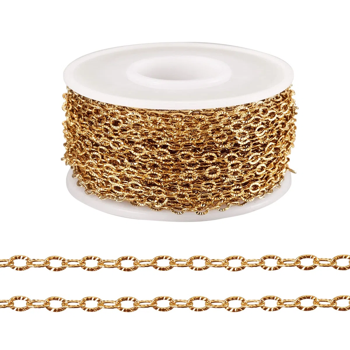 Fashewelry, Rotolo da 10 metri di catena forzatina testurizzata in acciaio inossidabile dorato, con maglie da 3,5 x 2,5 x 0,4 mm, per la creazione di gioielli, collane e accessori fai da te