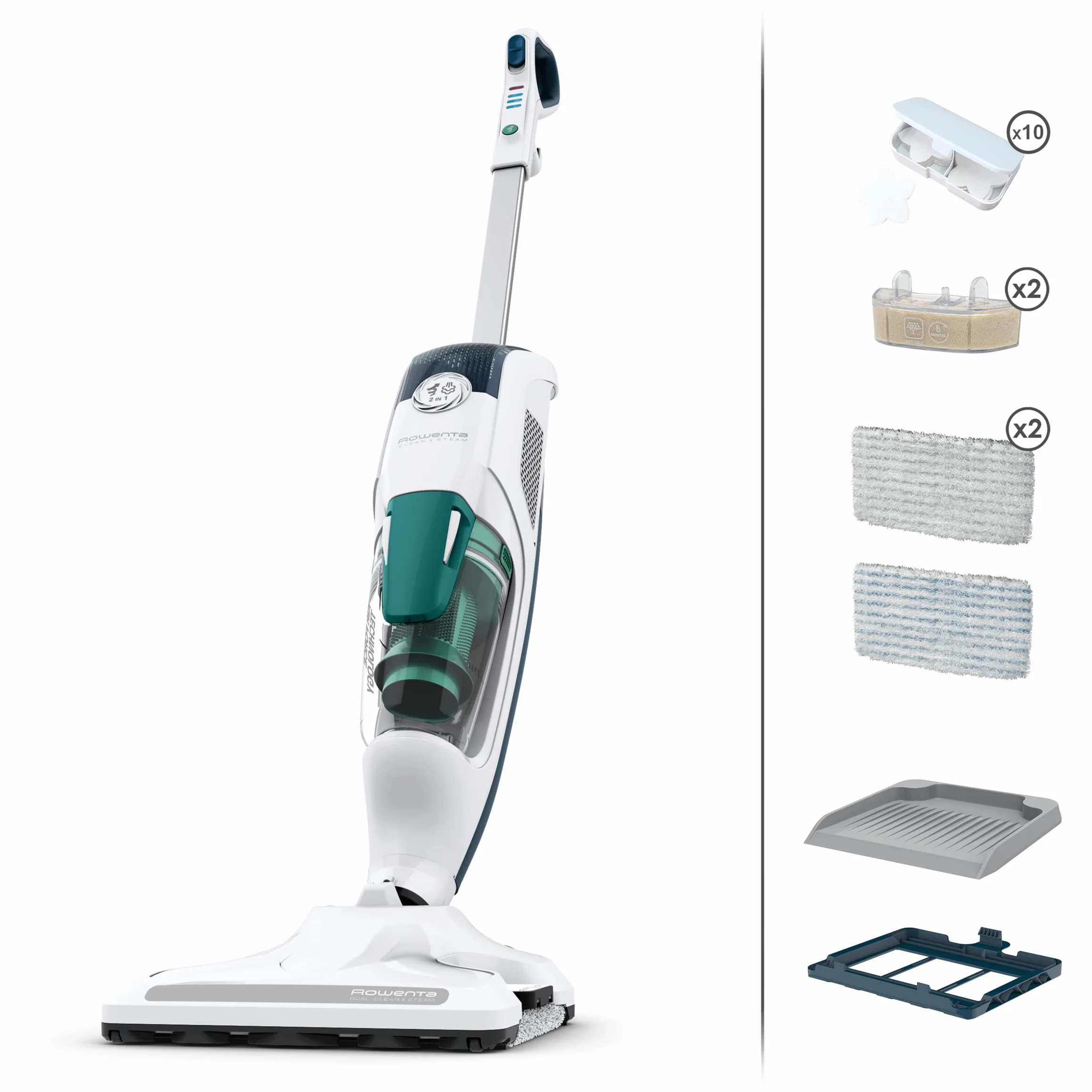 Rowenta RY7757 Clean & Steam Revolution Aspirapolvere a Vapore, Lavapavimenti Multisuperficie, Aspira, Lava e Igienizza Insieme, Elimina Germi e Batteri, Serbatoio Amovibile, Senza Sacco