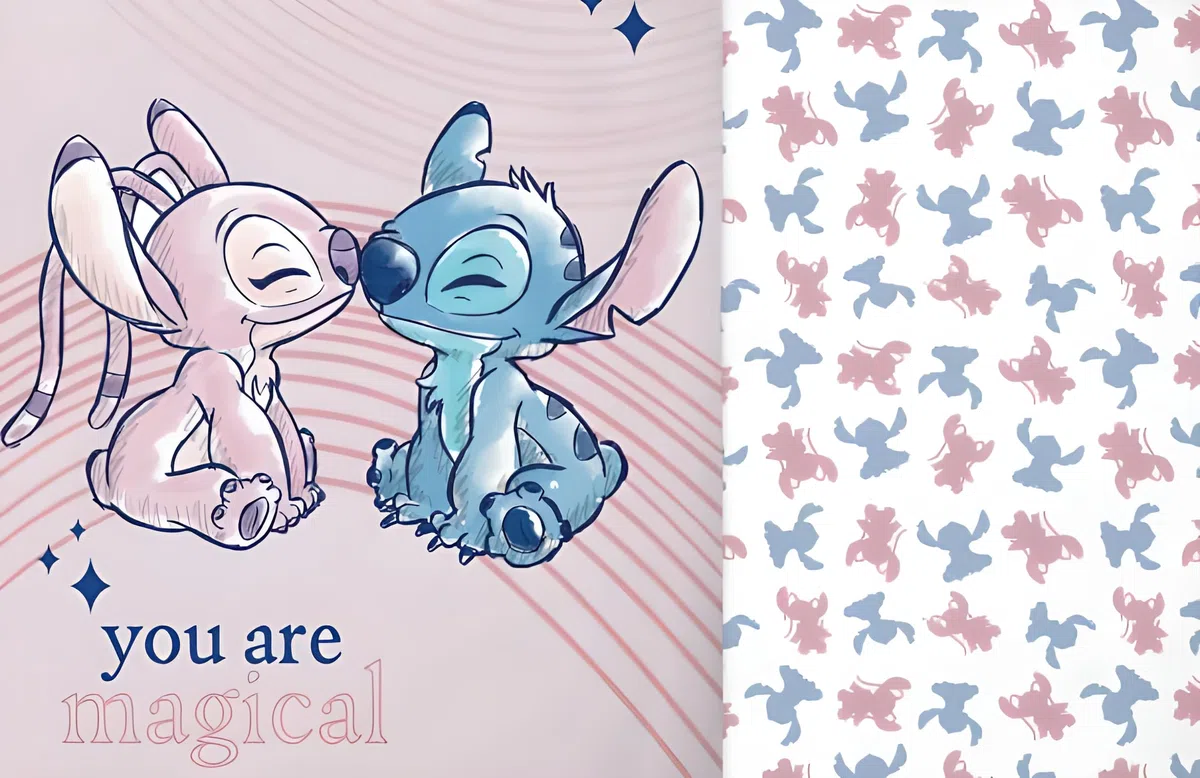Disney Stitch & Angel Set di biancheria da letto reversibile | Letto singolo 140x200 cm con copripiumino & federa 50x70 cm, 100% cotone | Morbido e traspirante set di biancheria da letto per bambini