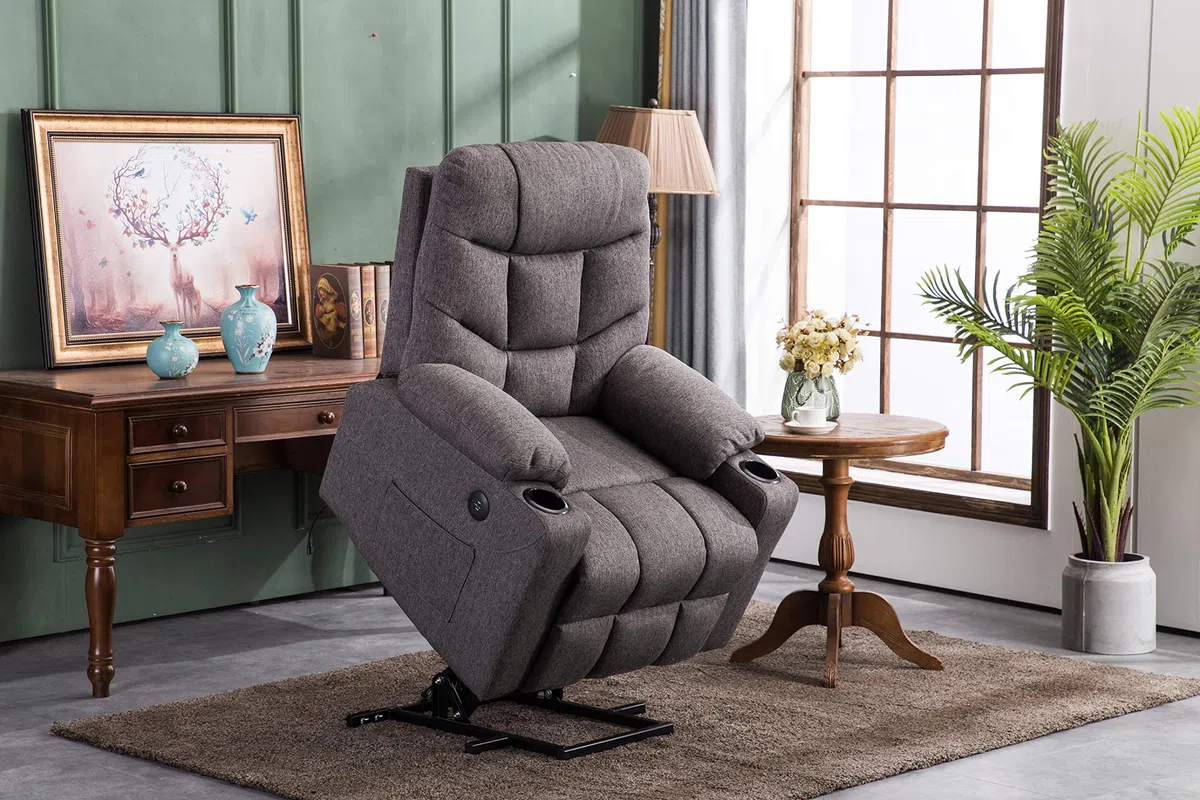 MCombo 7286DE - Poltrona relax elettrica con ingressi 2 USB, tessuto grigio scuro