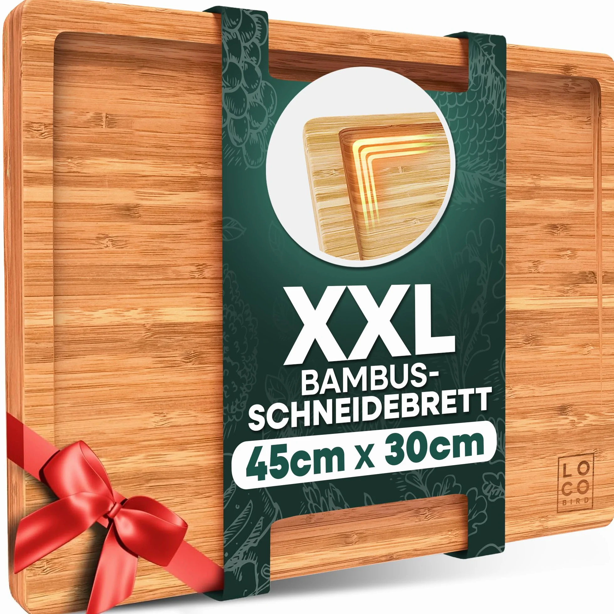 Loco Bird Tagliere in Bamboo Massiccio Con Scanalatura Del Succo - Rettangolare 44,8x30x2 cm - Per Carne, Cucina e Salumi - Antibatterico