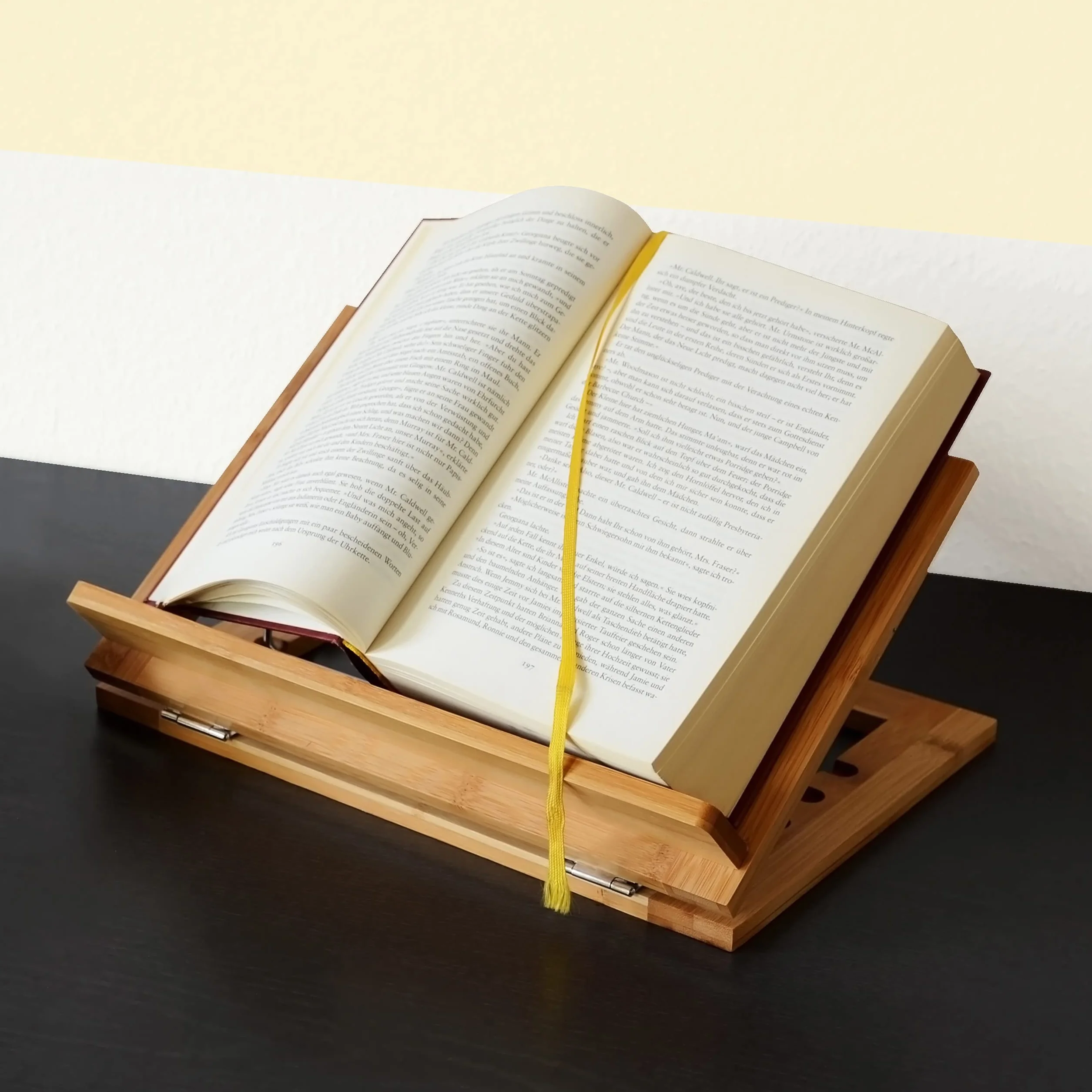 Relaxdays Leggio da Tavolo per Libri da Cucina, Reggilibri in Bambù Pieghevole, 3 Livelli di Inclinazione, Naturale
