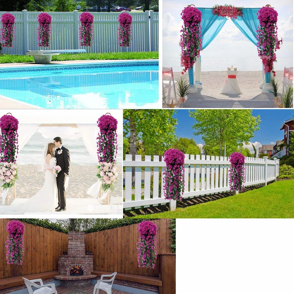 Glicine Artificiale, Fiori di Edera Viola Finti,Fiori di Vite Pendenti Artificiali Realistici,Ghirlanda Di Glicine Finto Vite per Decorazioni Floreali per Matrimoni All'aperto Da Giardino