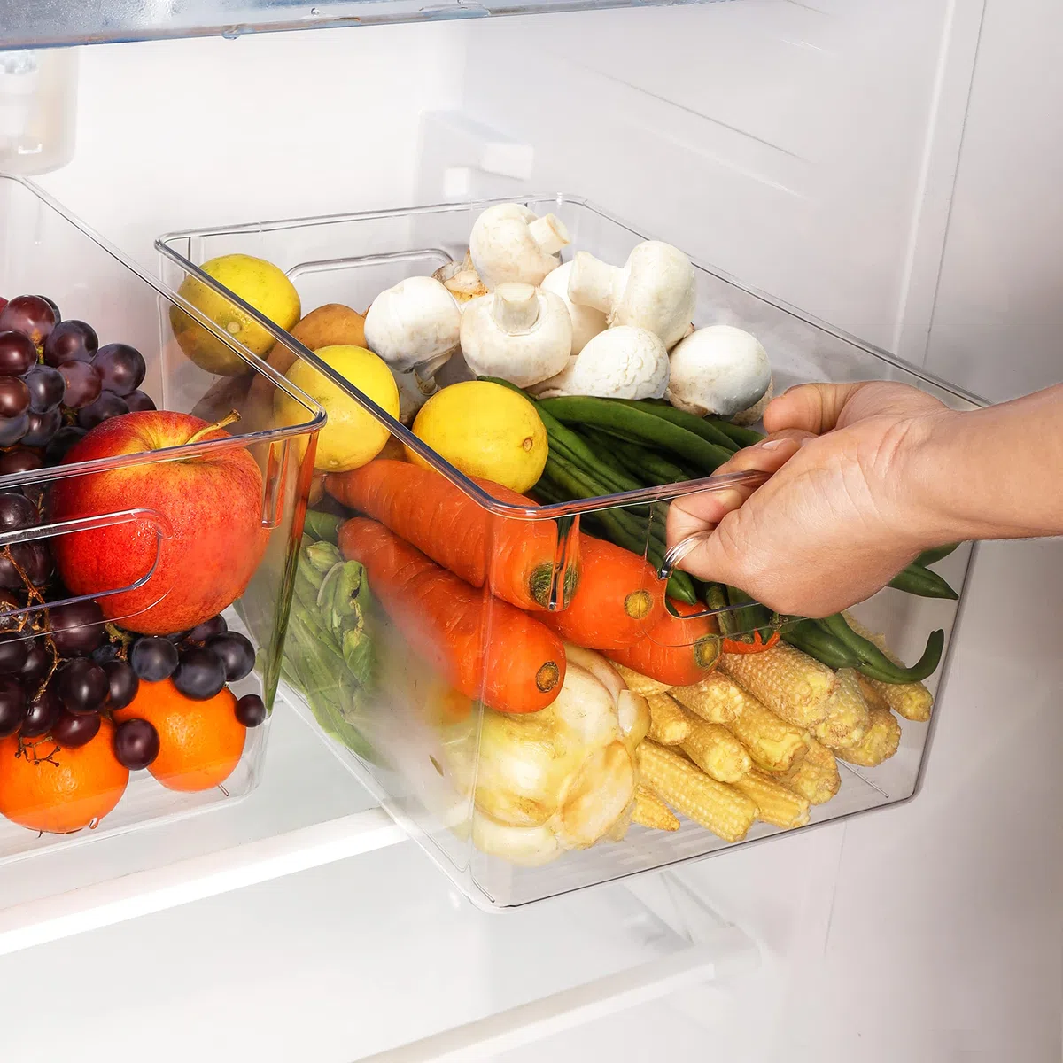 Kurtzy 2 Contenitori Alimentari Organizer Cucina Salvaspazio e Armadi - Lunghezza 26 cm - Contenitori Frigorifero Salvaspazio Cucina Plastica Trasparente - Organizer Dispensa, Bagno e Cassetti