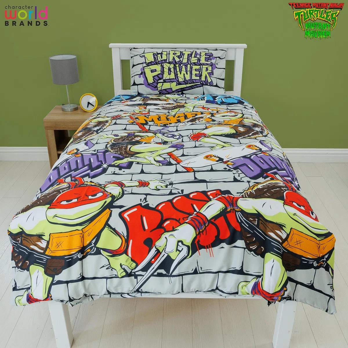 Character World Set copripiumino singolo ufficiale Teenage Mutant Ninja Turtles | Power Design reversibile su 2 lati, con federa coordinata TNMT per letto singolo