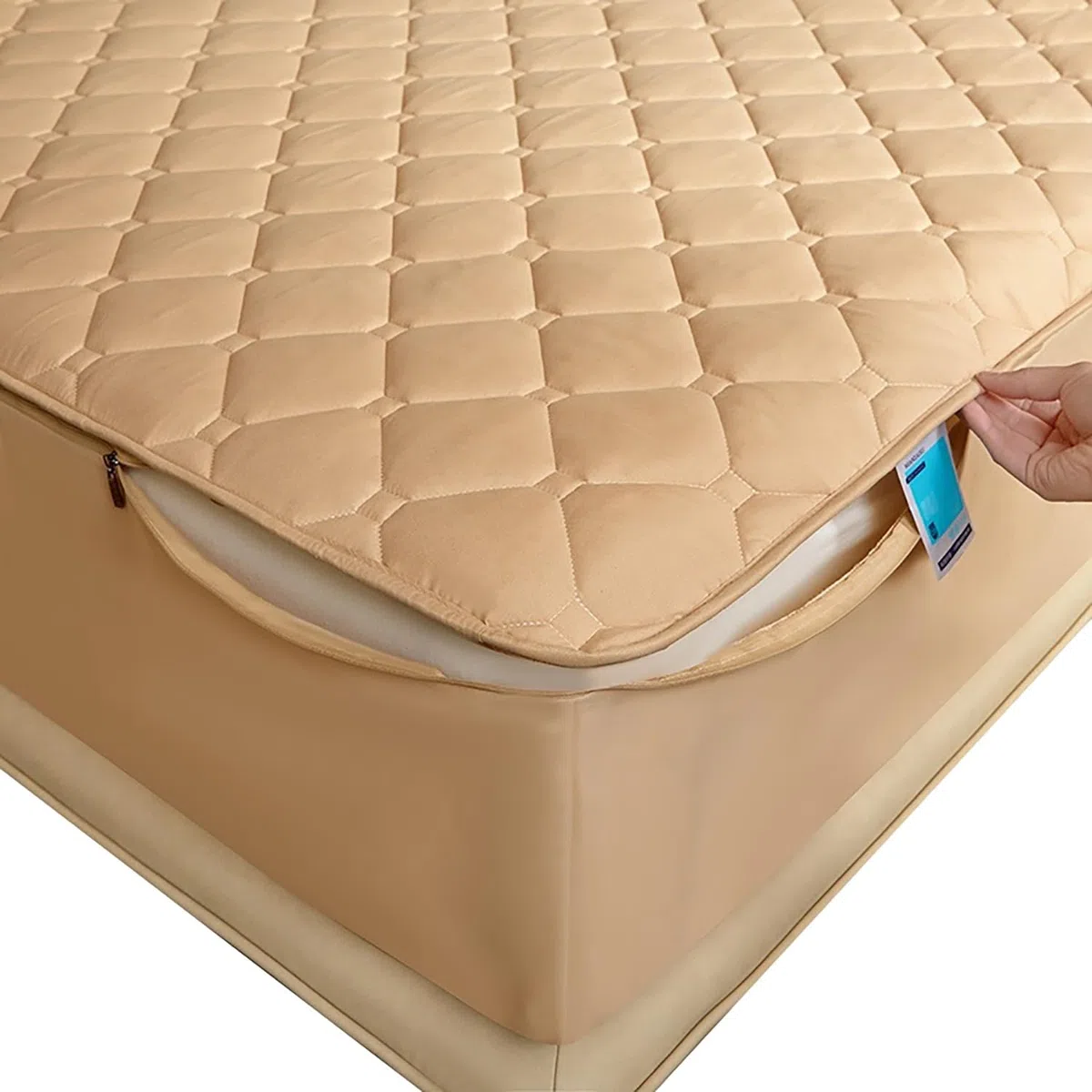 Coprimaterasso con Cerniera - Fodera Materasso Trapuntato, Imbottito, 80x190/90x190/120x190/140x200/160x190 cm, Personalizzabile, Protettivo e Respirante(Cachi,90x200+15cm)
