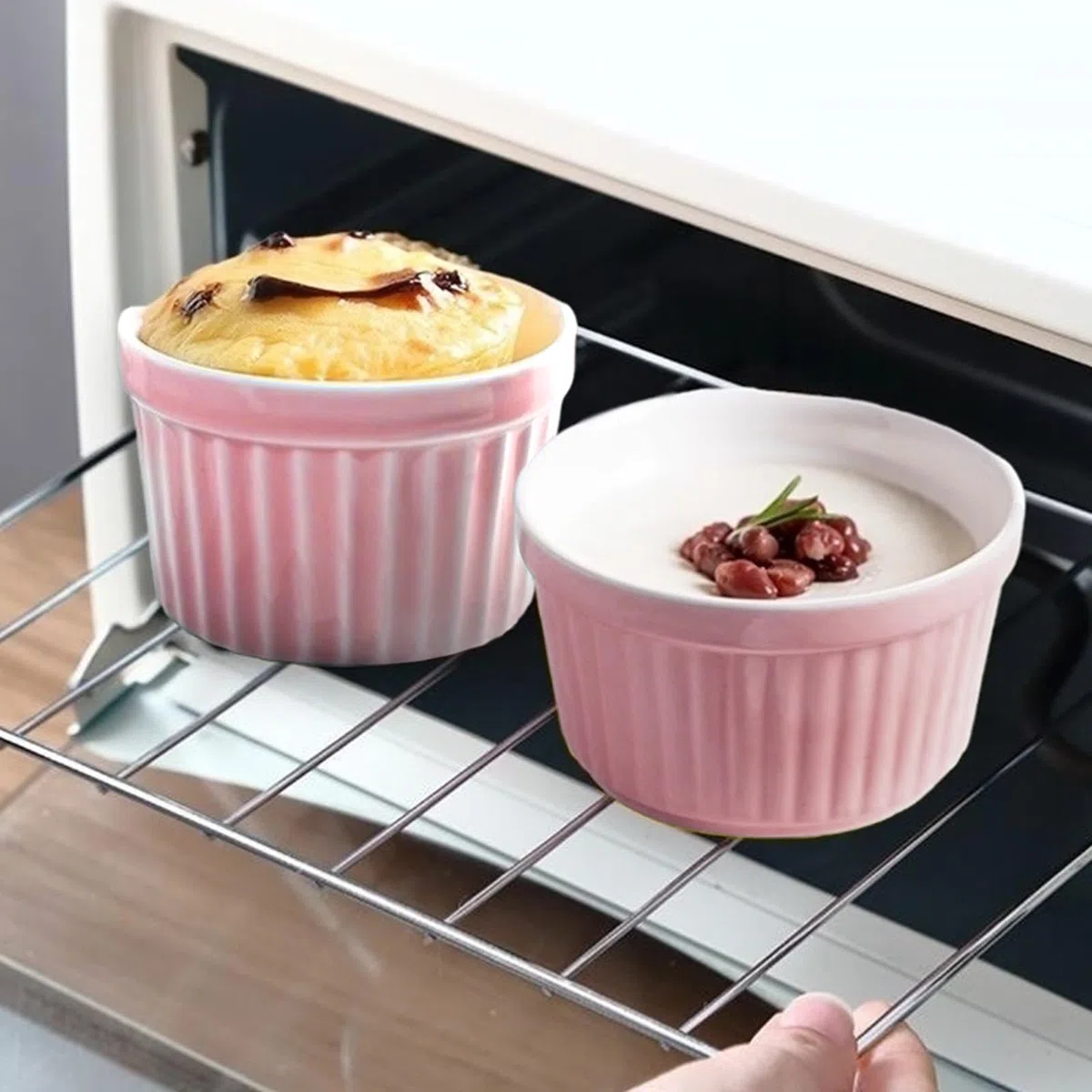 SHUESS Pirottini in ceramica per soufflé da 200 ml, adatti al forno, adatti al forno, per dessert e muffin, ciotole per ragout, ciotole per crema brulee, pirottini per soufflee, rotondi, Ø 9 cm