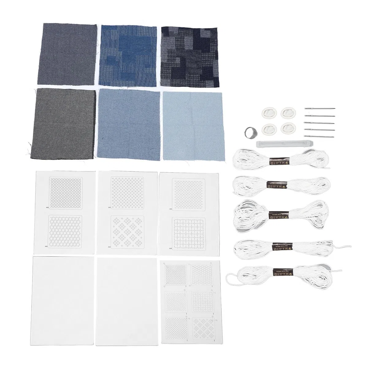 CHEOTIME 6 Set Kit Fai Da Te Sottobicchieri Sashiko, Sottobicchieri Sashiko Tessuto Kit Da Ricamo Solubile In Acqua Per Principianti Filo Sashiko, Aghi E Tessuto Per Sottobicchieri Per Adulti