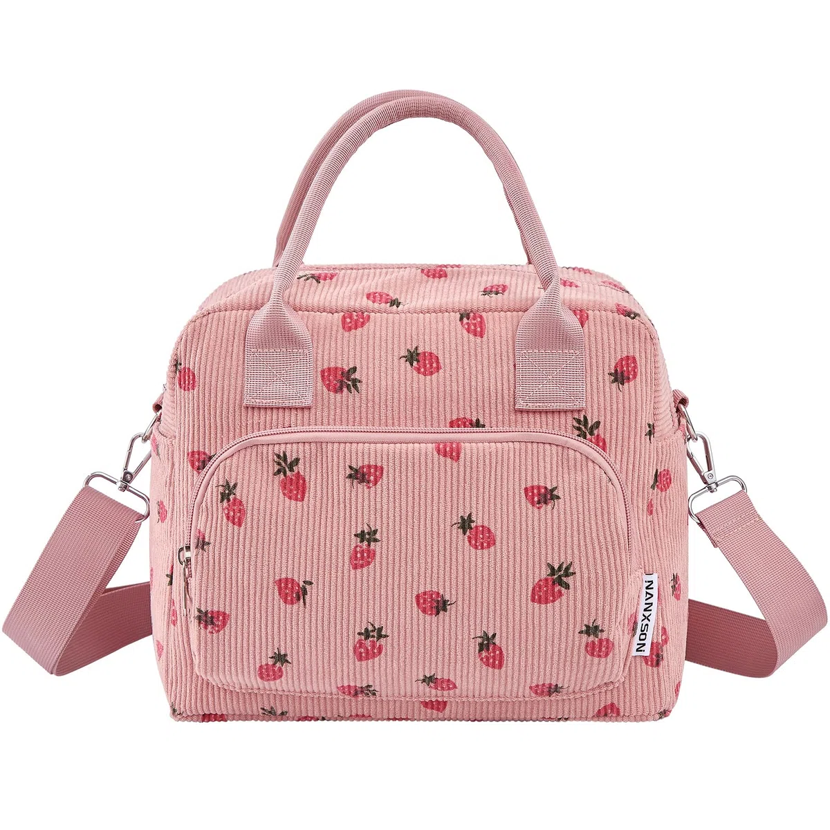 Nanxson Borsa pranzo isolata per donne uomini,12L grande capacità riutilizzabile Lunch Box Carino Corduroy Cooler Tote Borse per lavoro Picnic o viaggi(12L,Rosa Fragola)