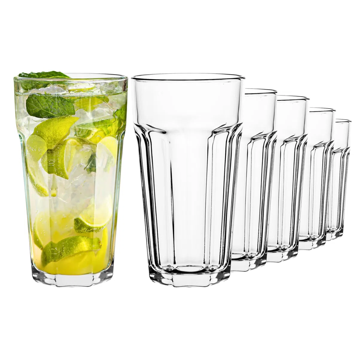TREND FOR HOME Bicchieri da Cocktail XXL Caipirinha Highball 630 ml Set da 6 Design Retrò Tumbler Acqua Succo Caffè Freddo Longdrink Vetro Soda-Lime Senza Piombo Lavastoviglie Collezione Alva