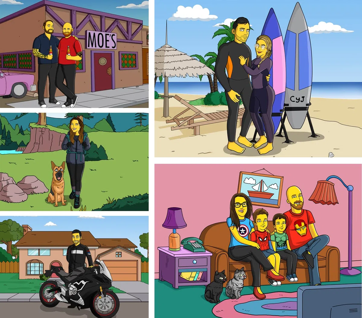 Naisian Ritratto Personalizzato Stile Simpsons. Disegno Corpo Intero. Carta o Digitale. Decorazione per Soggiorno, Camera da Letto o Ufficio