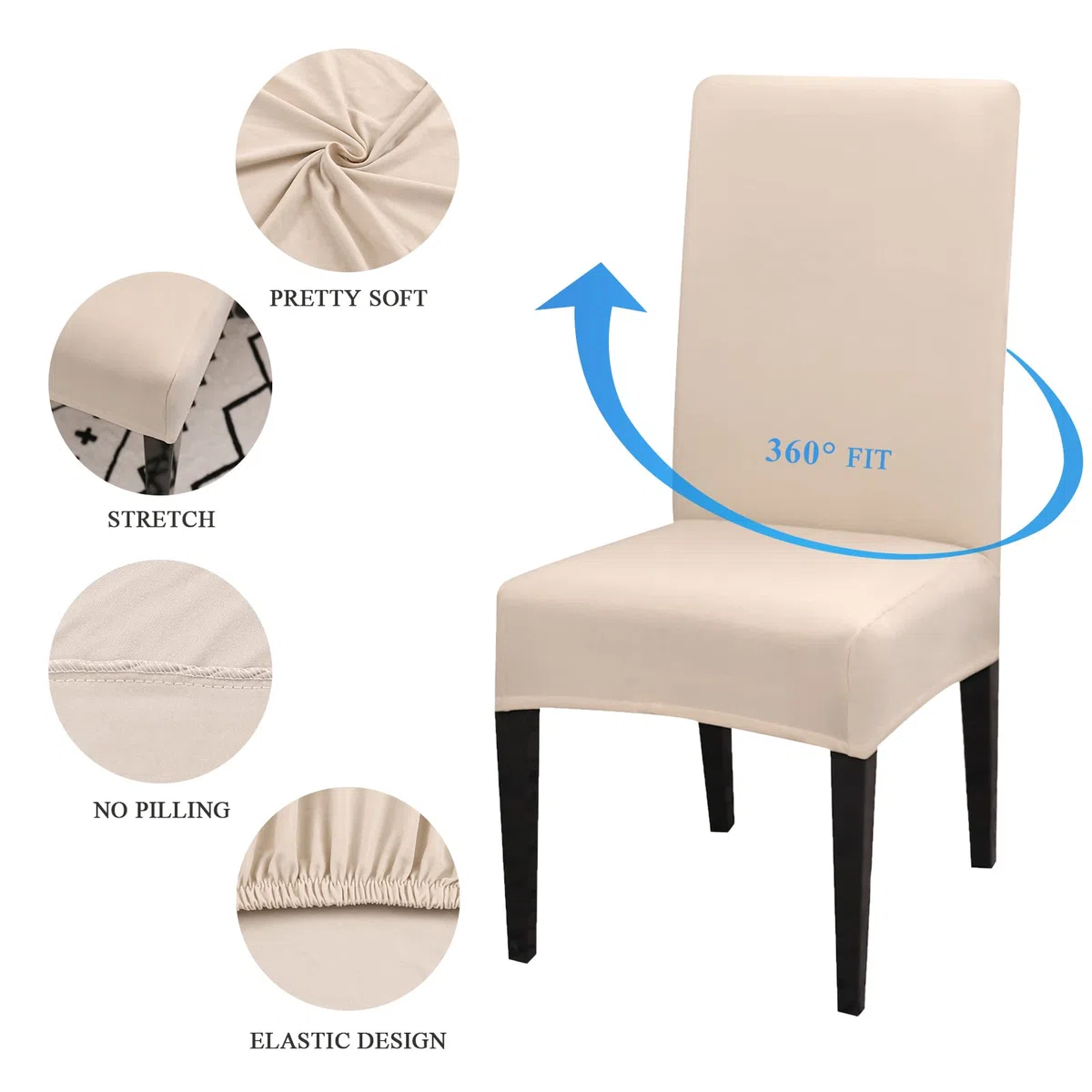 Lydevo Coprisedie con Schienale 4 Pezzi Elasticizzato,Coprisedia per Sala da Pranzo,Fodere Sedie con Schienale Alto Lavabile Rimovibile Universale,Spandex Copertura per Sedia Soggiorno,Beige