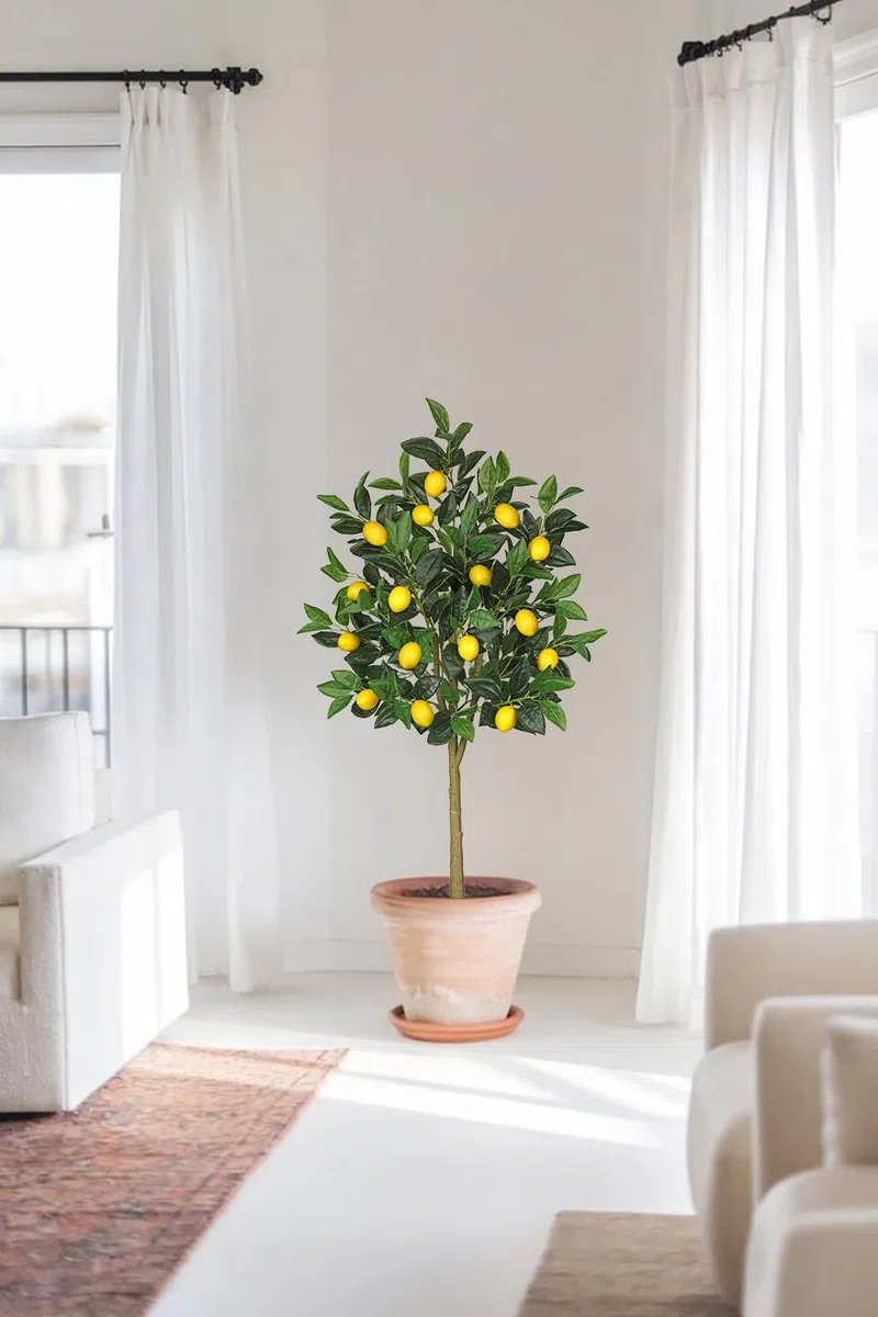 Oairse Piante artificiali, albero di limone, 120 cm, pianta artificiale, decorazione per interni, pianta d'arte come vera in vaso per decorazione da tavolo, ufficio, bagno, camera da letto, soggiorno