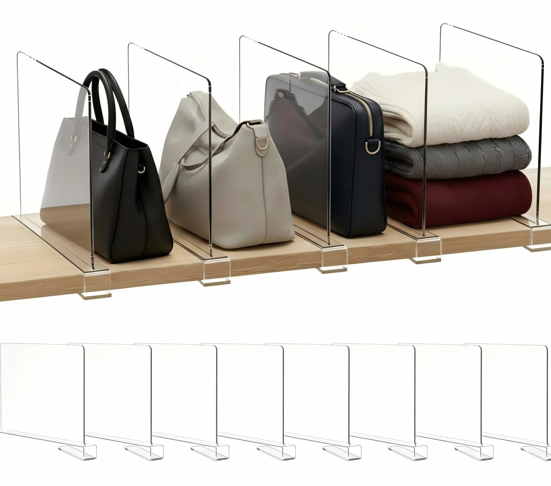 8 Separatori per mensole in Acrilico Trasparente: Organizer Multifunzionale – 30 x 20 cm – divisori per Armadio e Camera da Letto – librerie