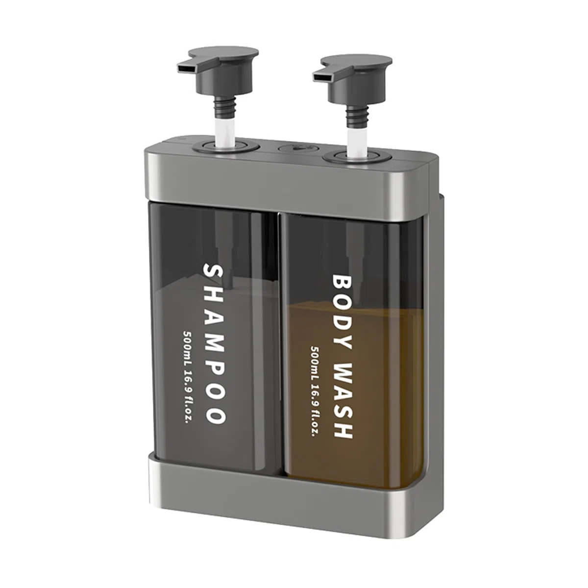 Dispenser di Sapone per Doccia, capacità di 500 Ml a 2 Camere per Montaggio da Tavolo o a Parete, Dispenser per Pompa per Balsamo per Shampoo, per il Bagno di Casa Dell'hotel