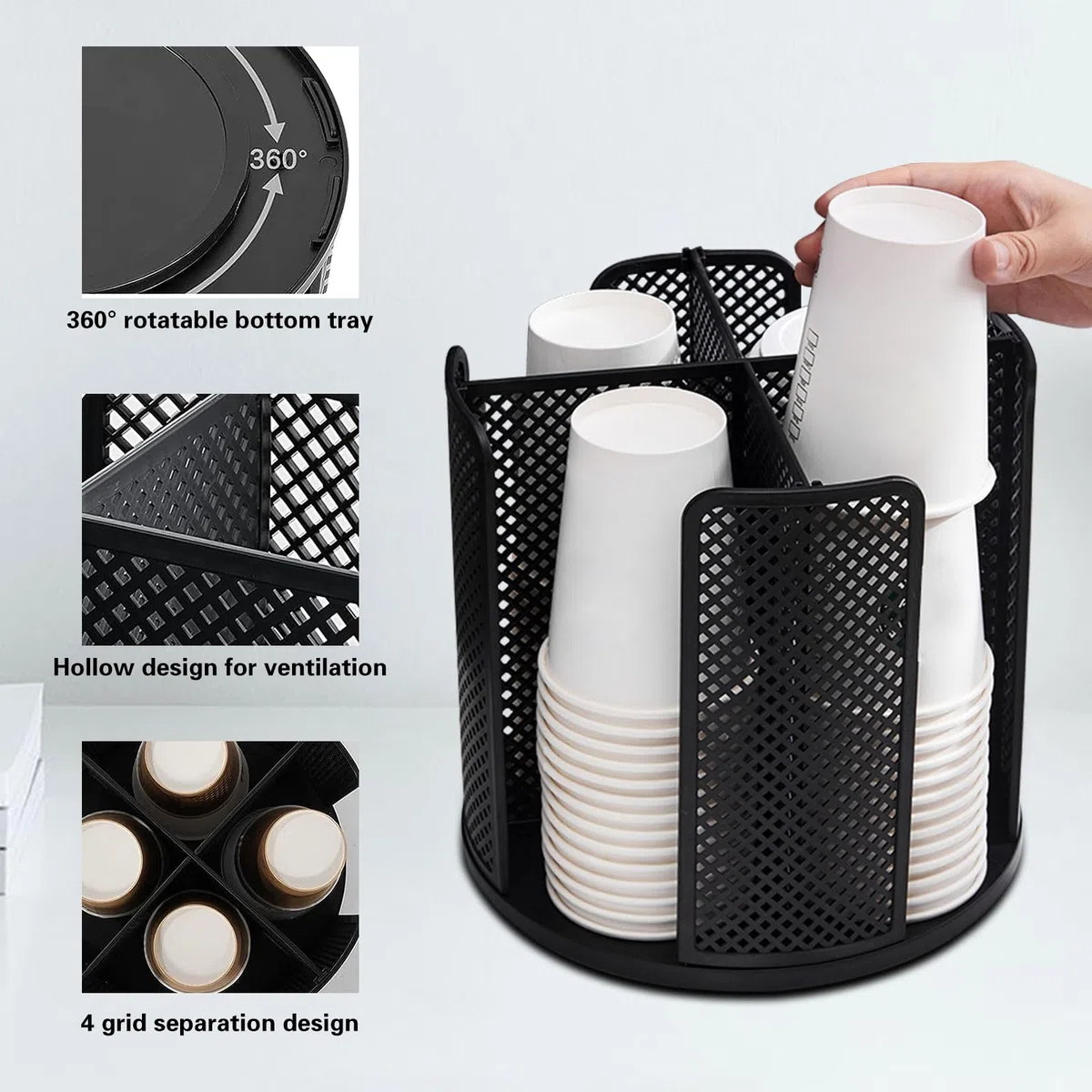 Porta Bicchieri Di Plastica, Portabicchieri Girevole a 360, Dispenser Bicchieri Di Plastica Con 4 Scomparti, Portabicchieri Dispenser per Caffè Negozio Casa Ufficio Buffet