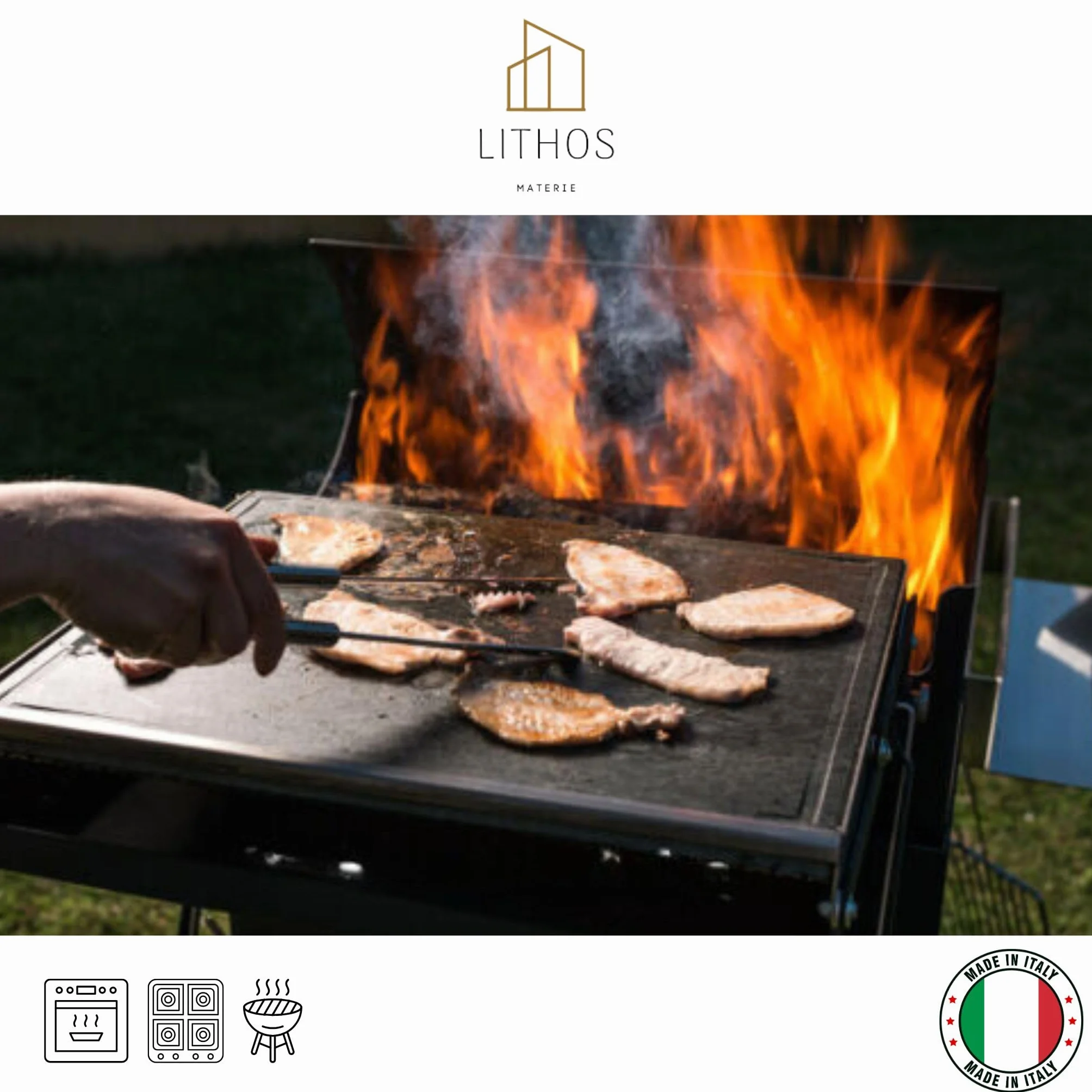 PIASTRA IN PIETRA LAVICA Ollare - Refrattaria dell’Etna per Forno Elettrico & Gas, Barbecue, Bistecchiera per Pizza e Carne – Misure a Scelta (60x40 cm3)