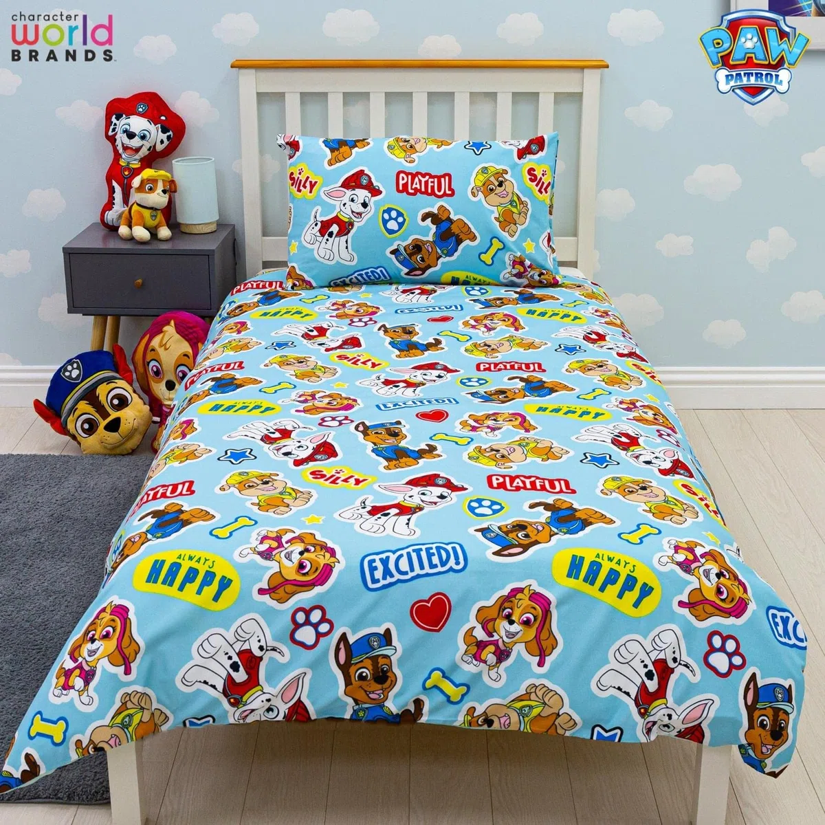 Paw Patrol Set copripiumino singolo per bambini, reversibile, double-face, con federa coordinata, con personaggi del mondo dei personaggi