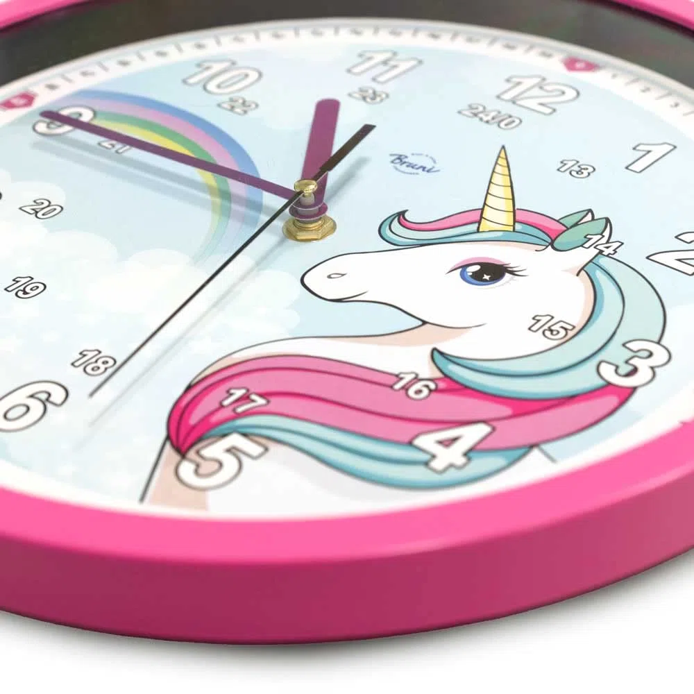 Orologio da parete per bambini con unicorno, silenzioso, ideale per ragazze e ragazzi, silenzioso, senza ticchettio