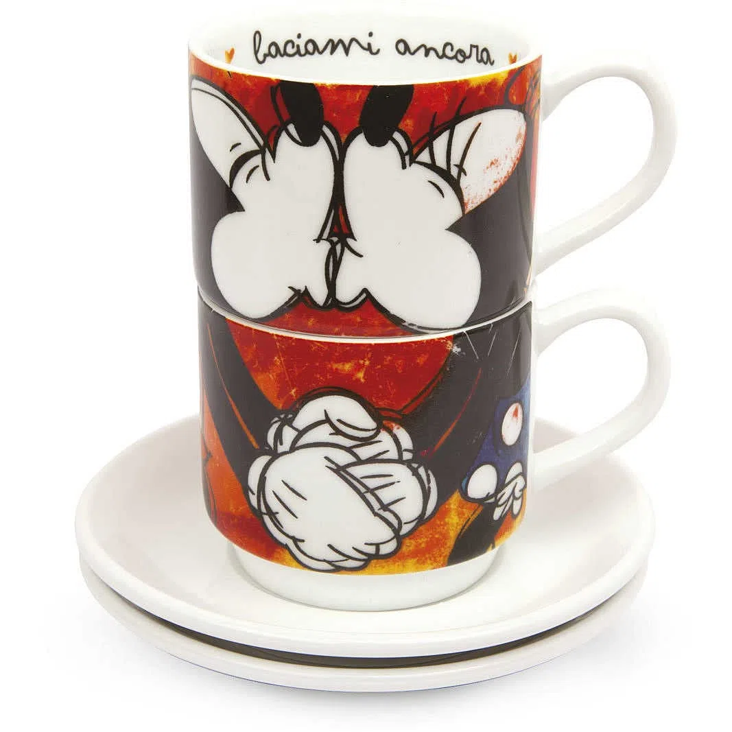 Egan PWM02I/S Set Tazze Caffe, Modello Sweet Love, Porcellana, 80 ml, Rosso, 4 Pezzi, 2 unità