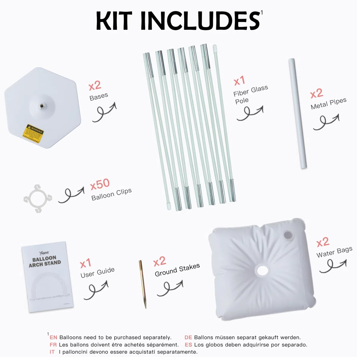 YALLOVE Kit di Supporto Per Arco a Palloncini Riutilizzabile, Telaio Regolabile Arco Palloncini Struttura per Matrimoni, Compleanni, Decorazioni per Feste, Facile da montare e Smontare